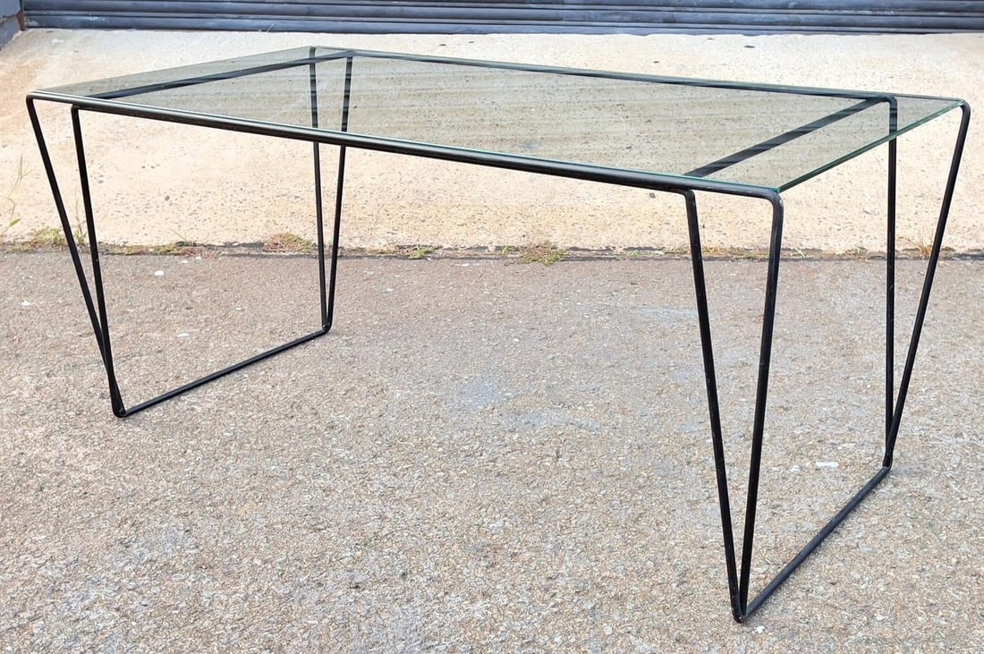 Mid 20th Century MCM Metal and Glass Top Coffee Table Sauze Style - 3