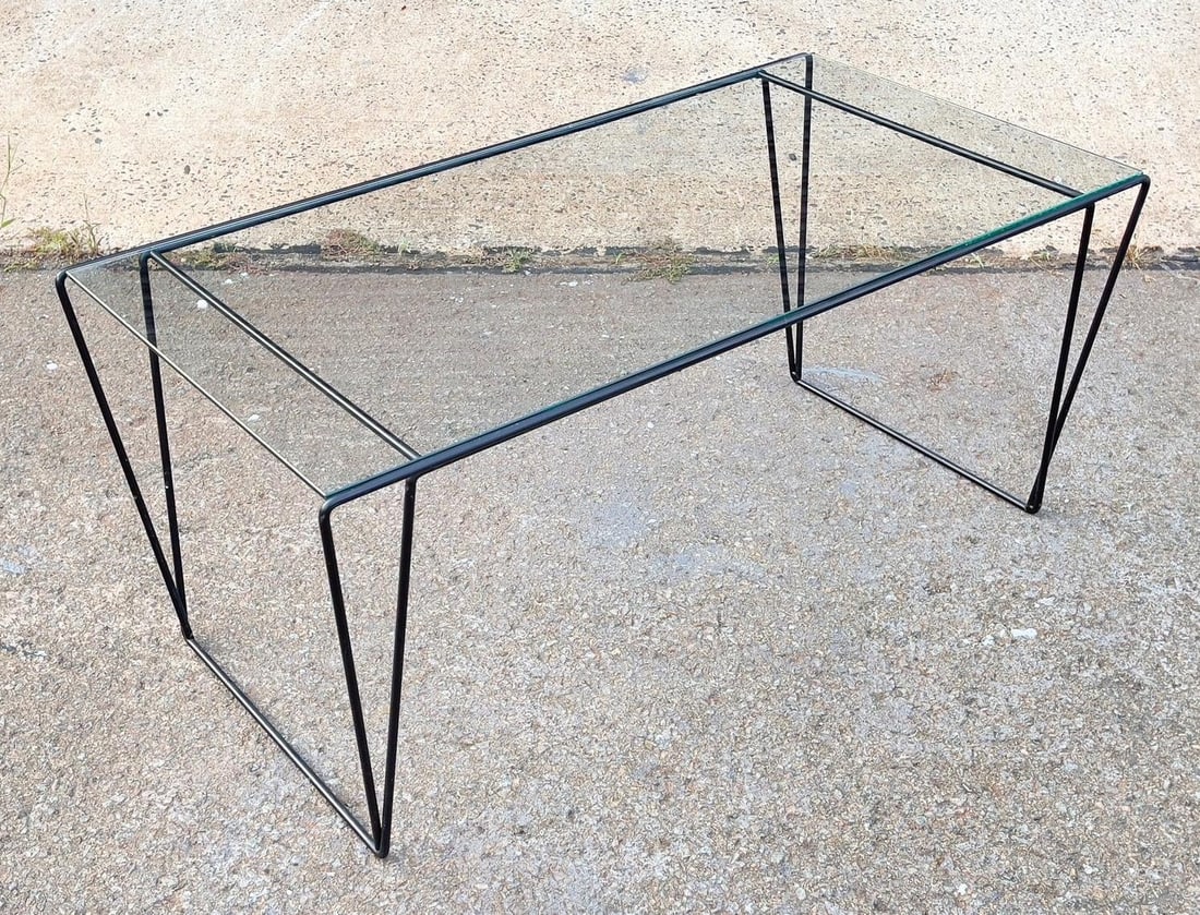Mid 20th Century MCM Metal and Glass Top Coffee Table Sauze Style - 4