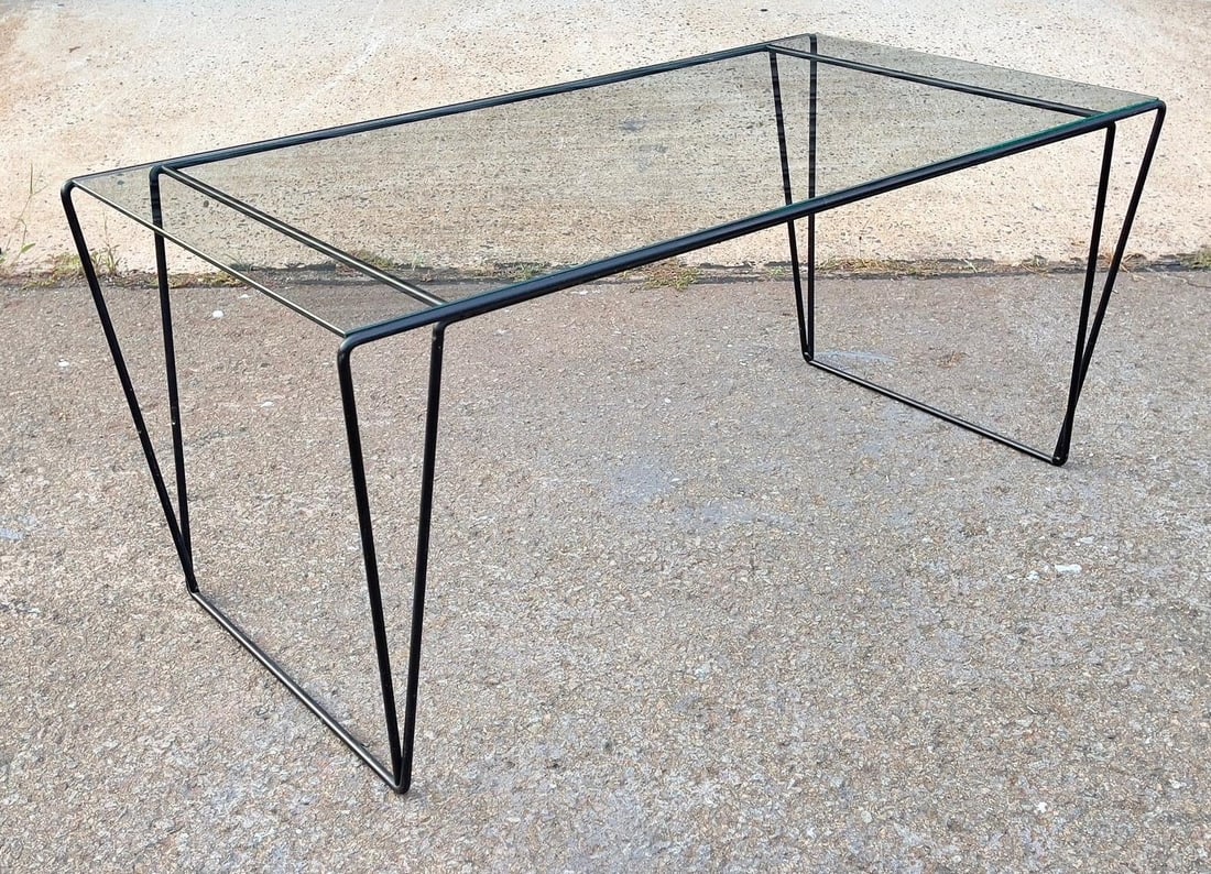 Mid 20th Century MCM Metal and Glass Top Coffee Table Sauze Style - 5