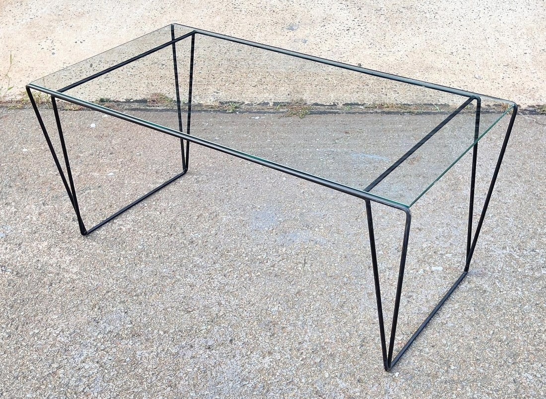 Mid 20th Century MCM Metal and Glass Top Coffee Table Sauze Style - 6