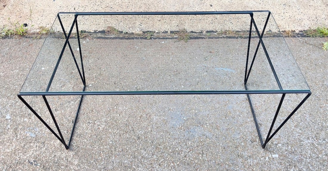 Mid 20th Century MCM Metal and Glass Top Coffee Table Sauze Style - 7