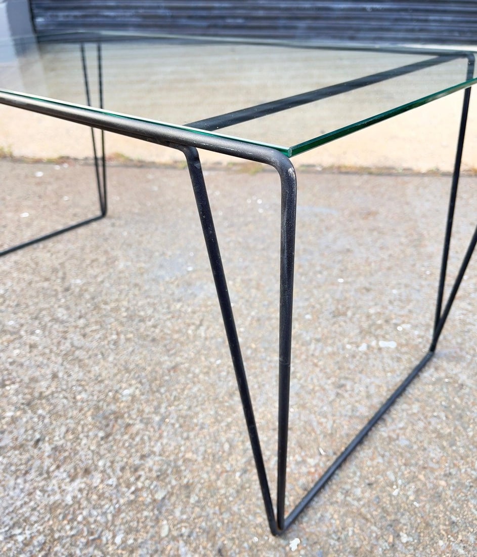 Mid 20th Century MCM Metal and Glass Top Coffee Table Sauze Style - 9
