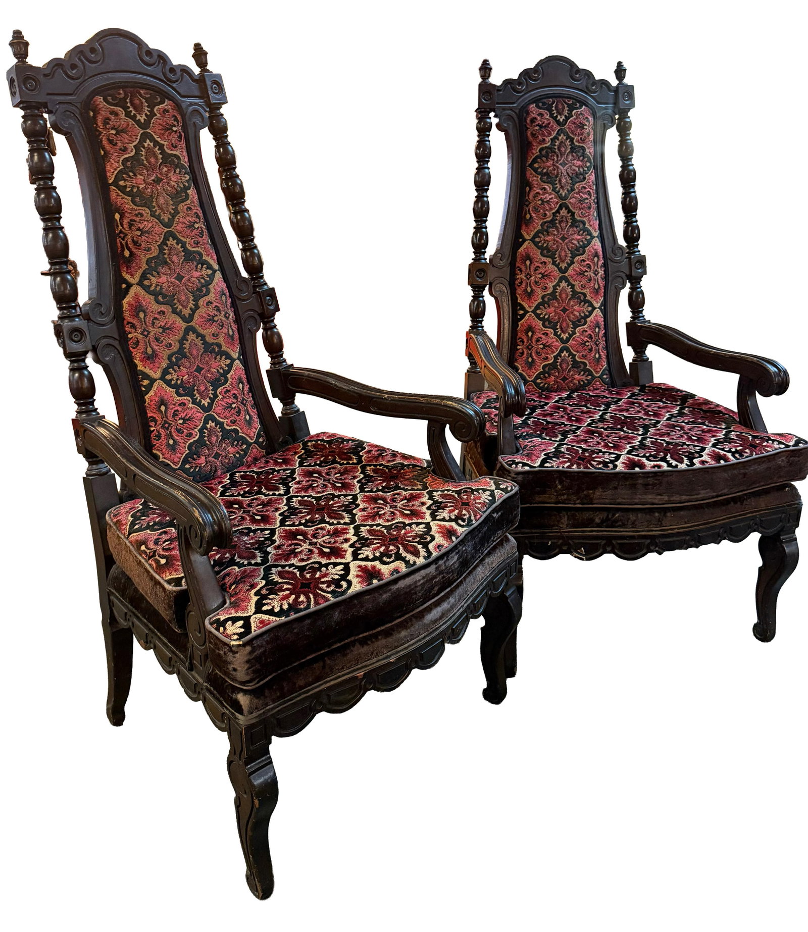 Early 20th Century Carved Jacobean Victorian Throne Chairs - 2