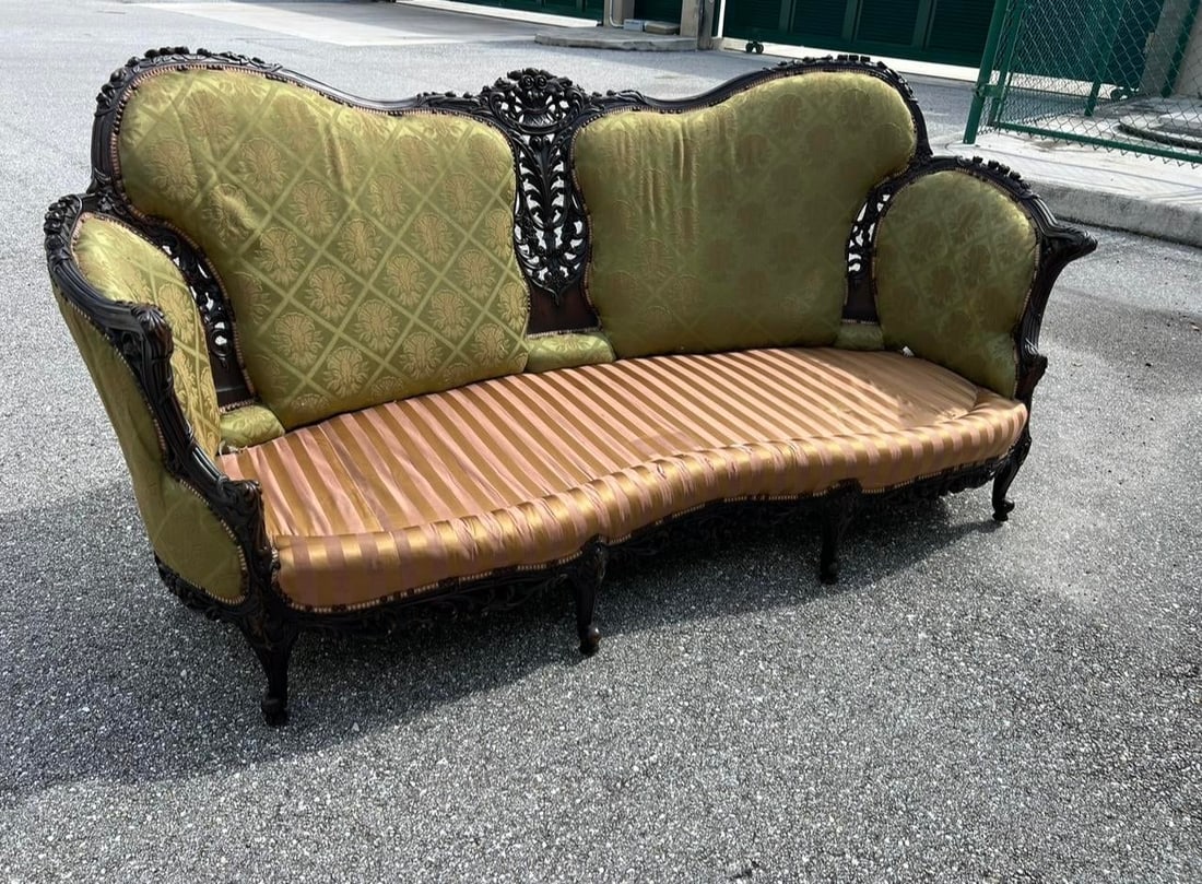 Victorian Carved Dark Walnut Sofa and Chair - 10