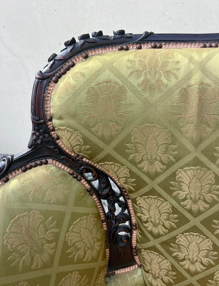 Victorian Carved Dark Walnut Sofa and Chair - 11