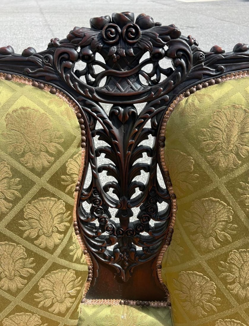 Victorian Carved Dark Walnut Sofa and Chair - 14