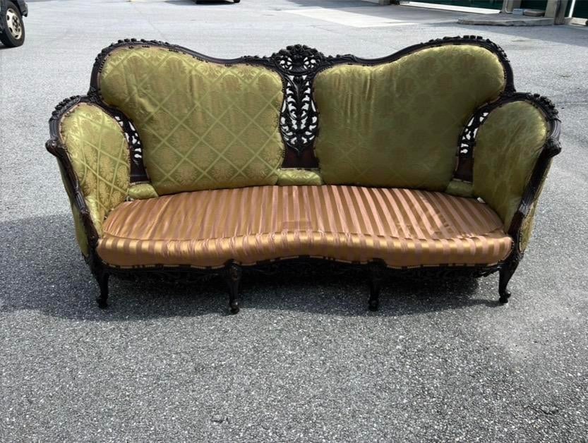 Victorian Carved Dark Walnut Sofa and Chair - 17