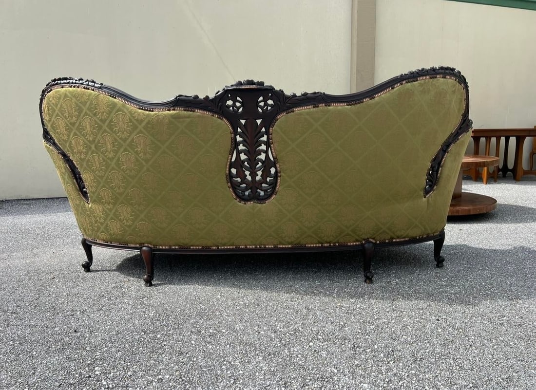 Victorian Carved Dark Walnut Sofa and Chair - 3