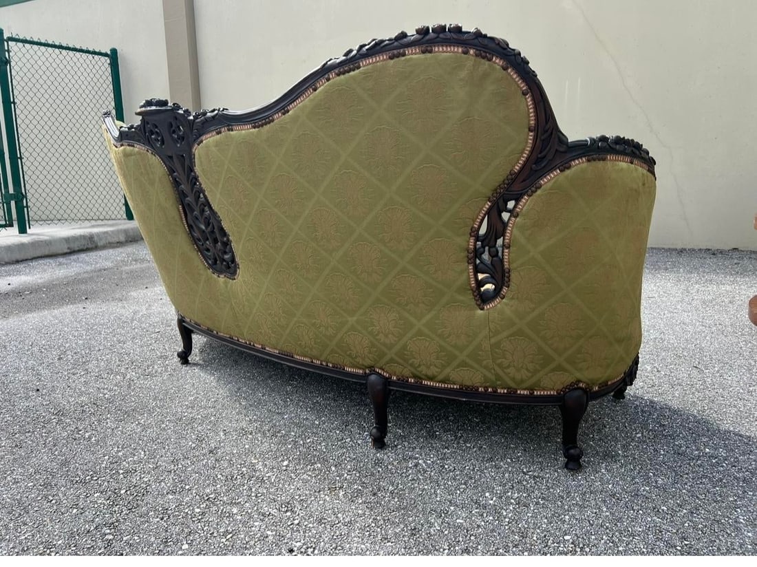 Victorian Carved Dark Walnut Sofa and Chair - 5