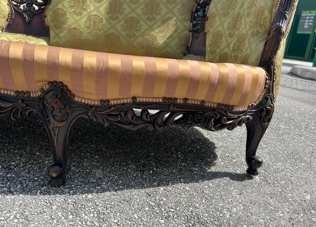Victorian Carved Dark Walnut Sofa and Chair - 9
