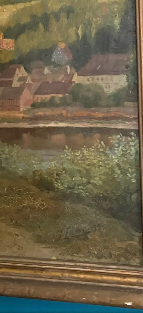 Antique Landscape Oil Painting on Canvas in Gold Wood Frame - 2