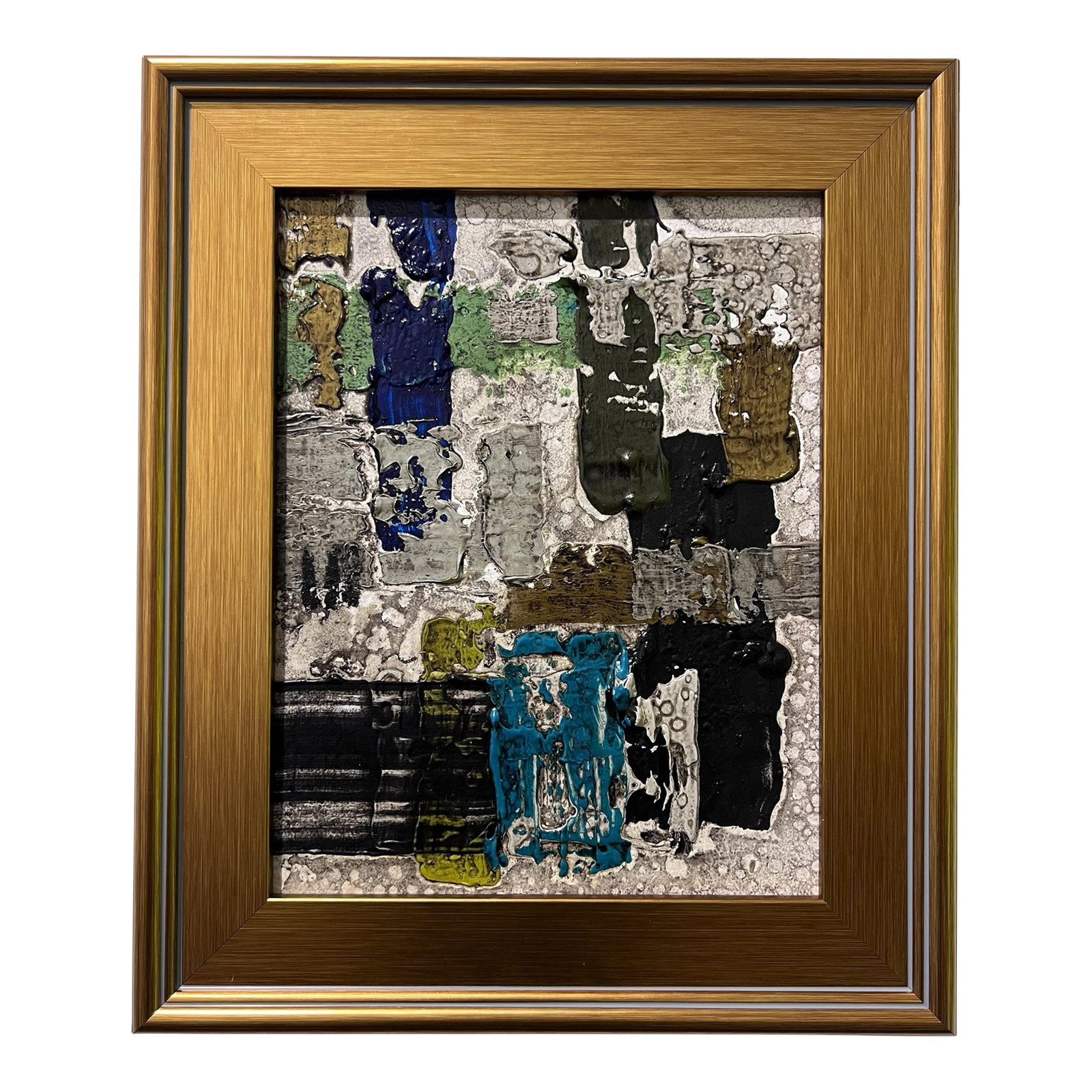 Interplay No. 2 - Original Abstract Painting by J. Kent Martin: This original mixed-media abstract painting by J. Kent Martin is inspired by aerial views of farmland and the ordered patterns of roads and city streets. Built through layers of paint that are