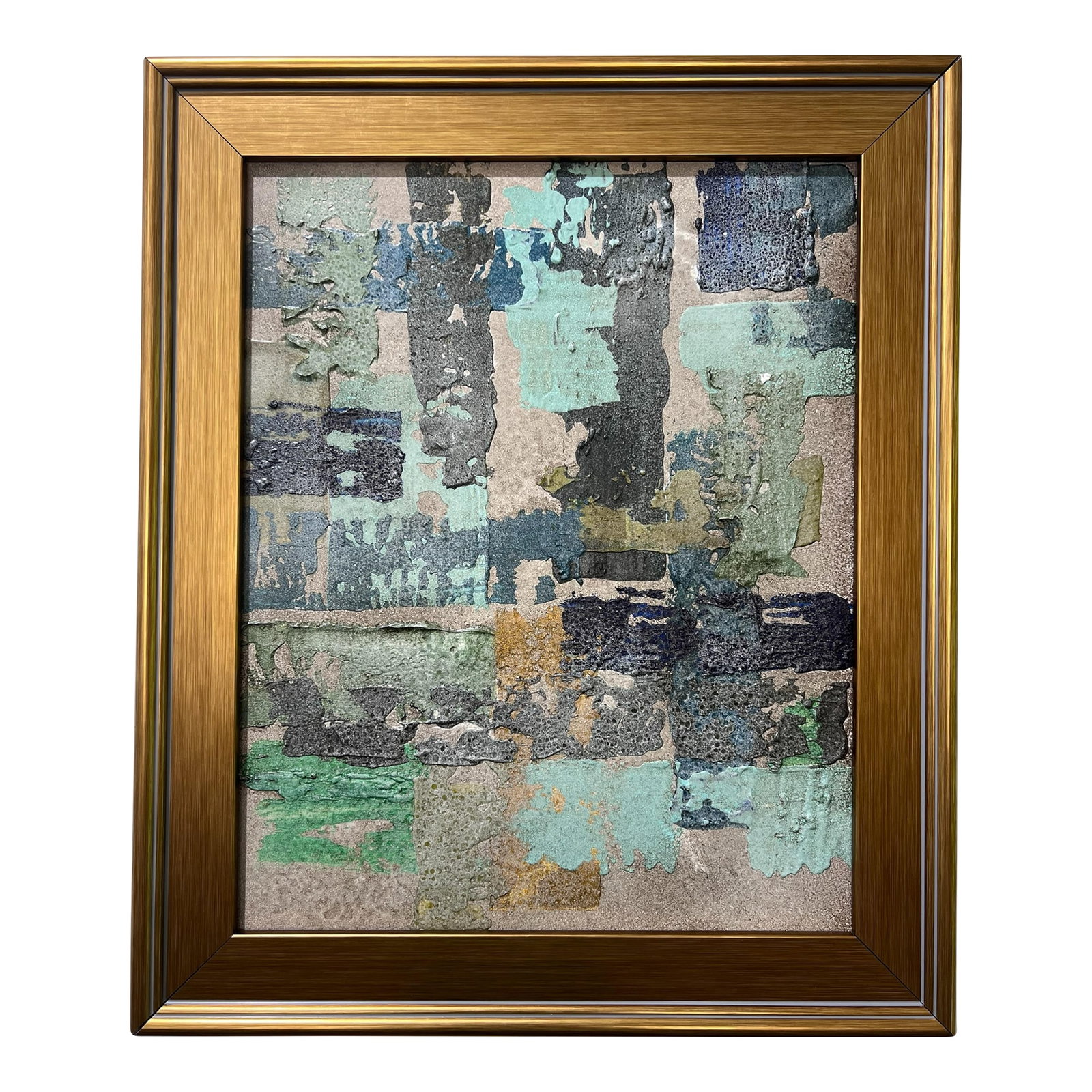 Morning Fog No. 1 - Original Abstract Painting by J. Kent Martin: This original mixed-media abstract painting by J. Kent Martin is inspired by aerial views of farmland and the ordered patterns of roads and city streets. Built through layers of paint that are