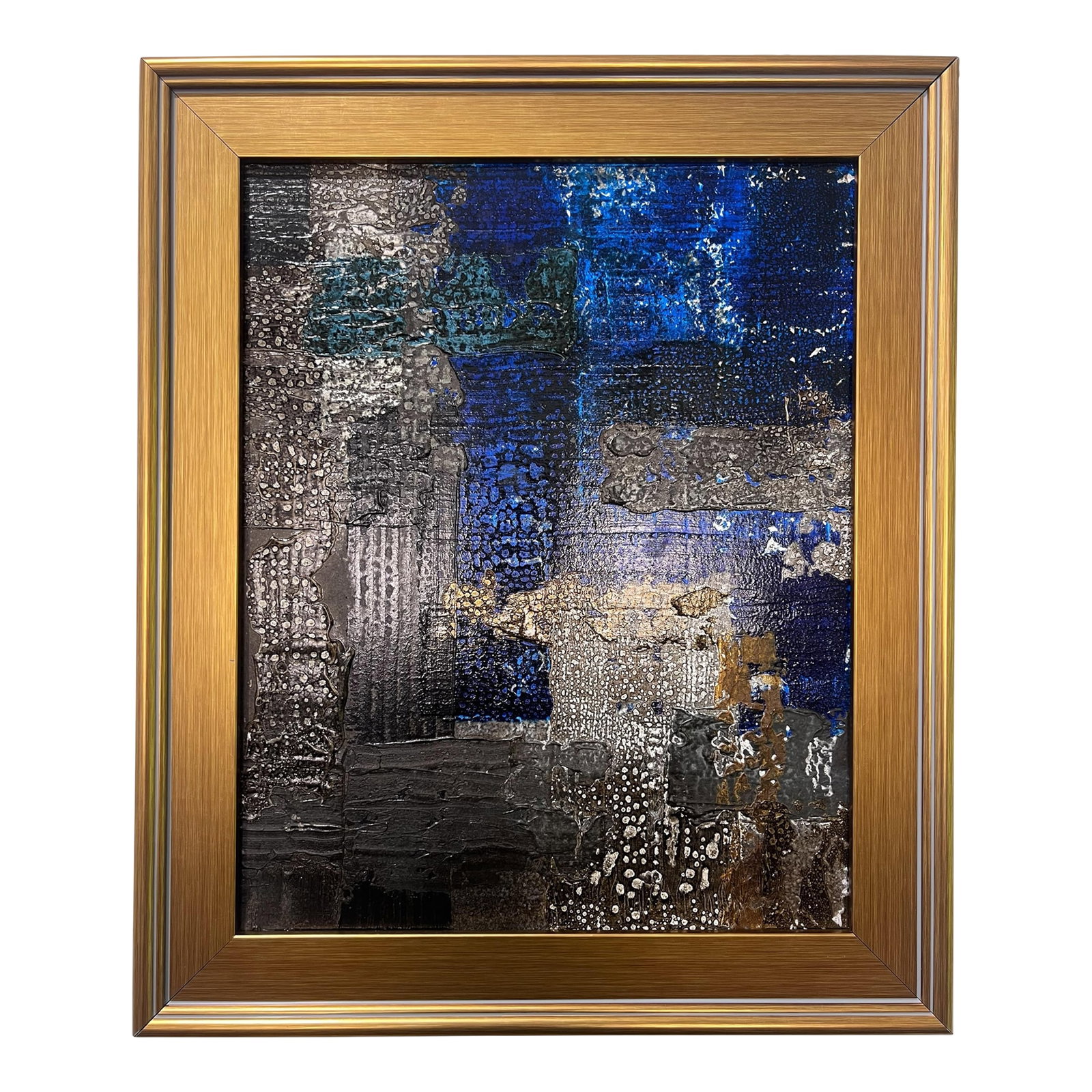 Quiet Bearing - Original Abstract Painting by J. Kent Martin: This original mixed-media abstract painting by J. Kent Martin is inspired by aerial views of farmland and the ordered patterns of roads and city streets. Built through layers of paint that are