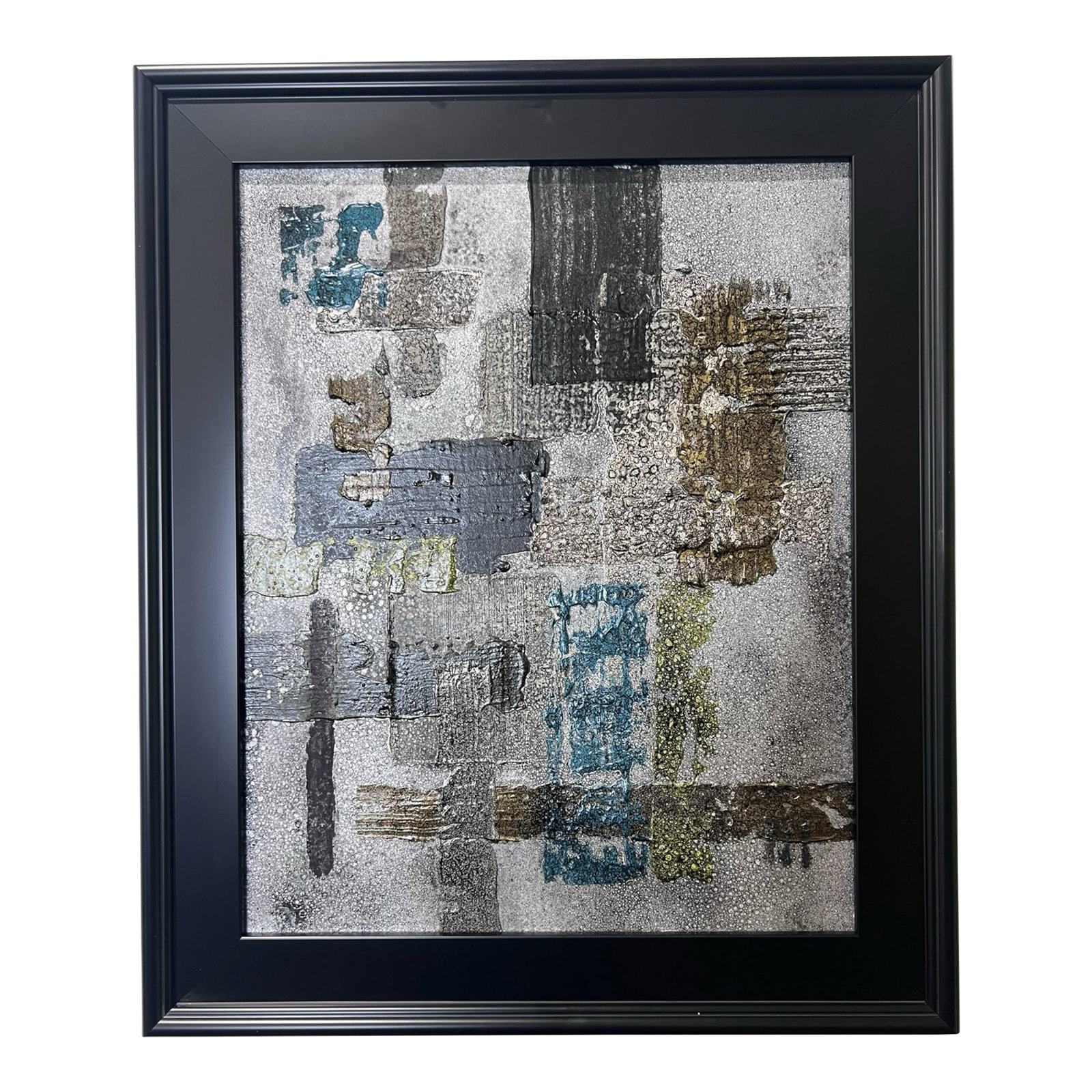 Subjective No. 1 - Original Abstract Painting by J. Kent Martin: This original mixed-media abstract painting by J. Kent Martin is inspired by aerial views of farmland and the ordered patterns of roads and city streets. Built through layers of paint that are