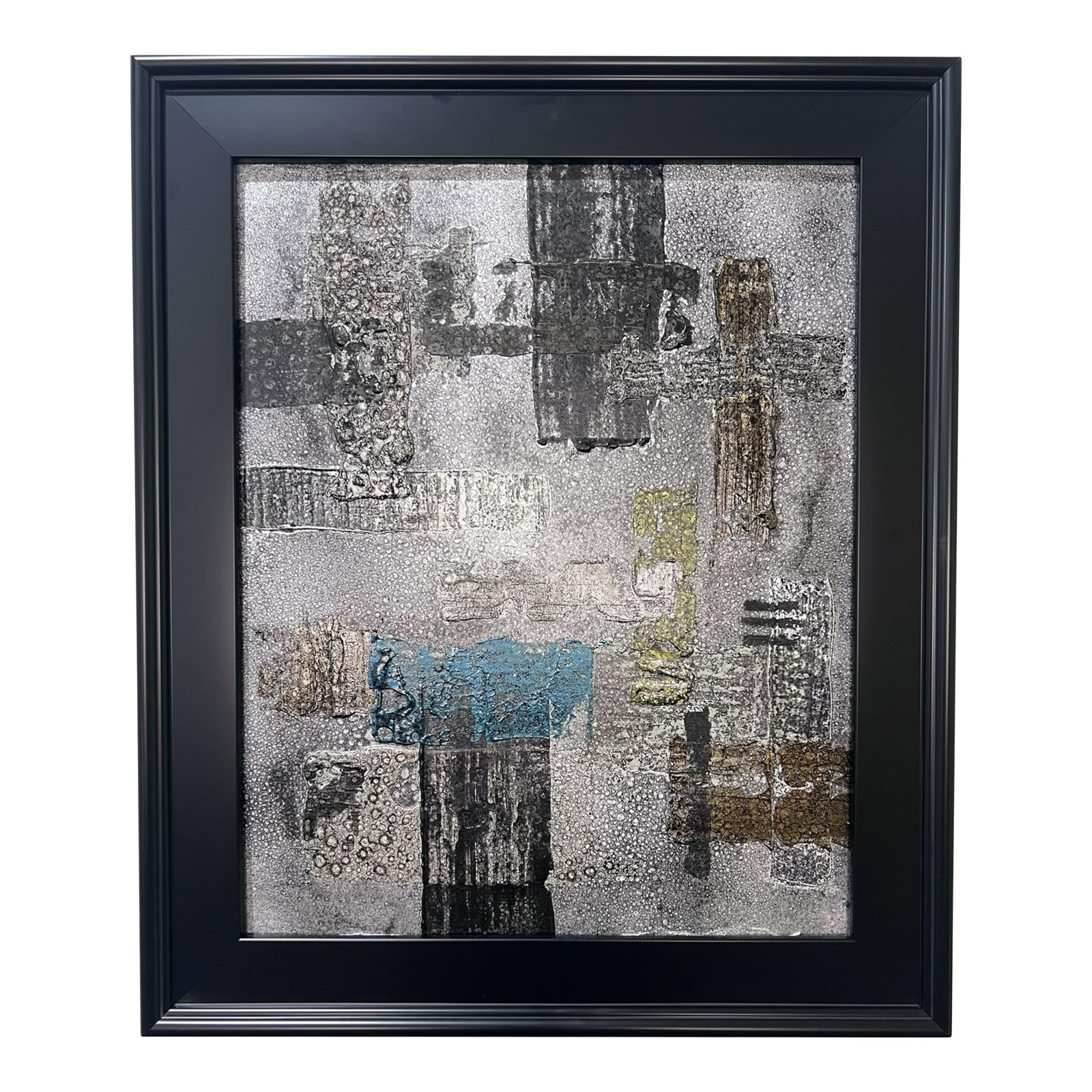 Subjective No. 2 - Original Abstract Painting by J. Kent Martin: This original mixed-media abstract painting by J. Kent Martin is inspired by aerial views of farmland and the ordered patterns of roads and city streets. Built through layers of paint that are