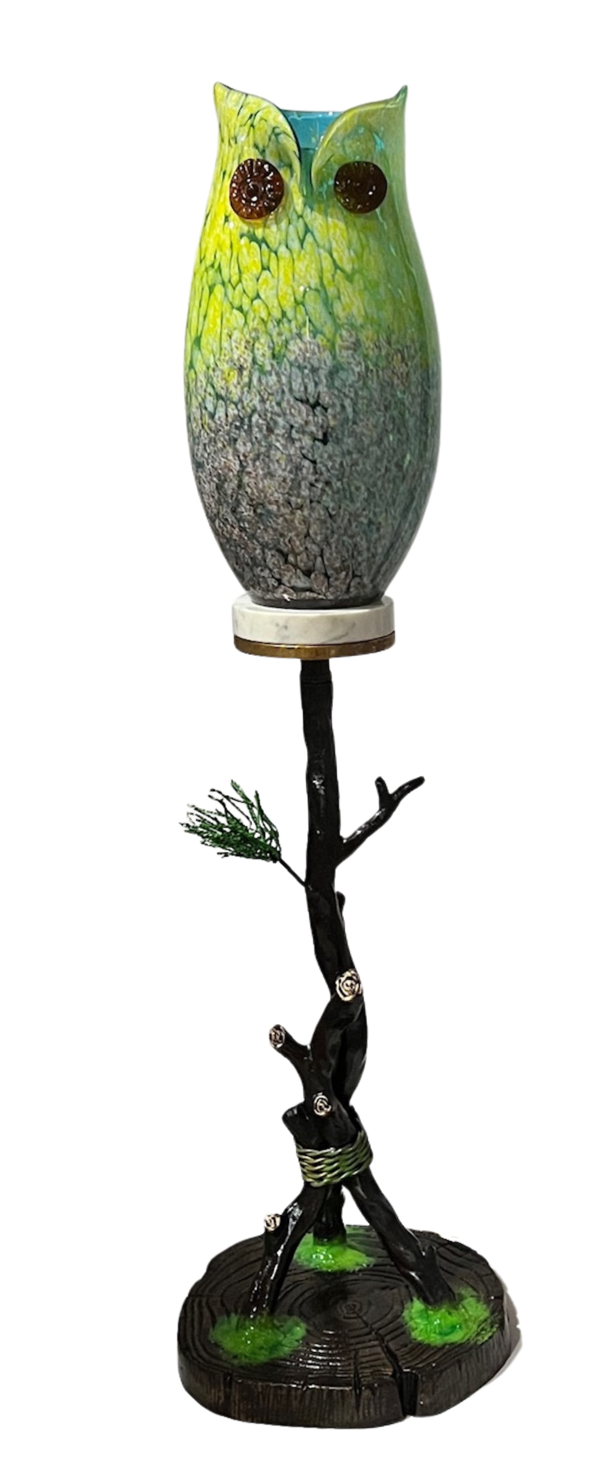 Murano Art Glass Owl Perched on a Tree Branch Torchiere Lamp - 13
