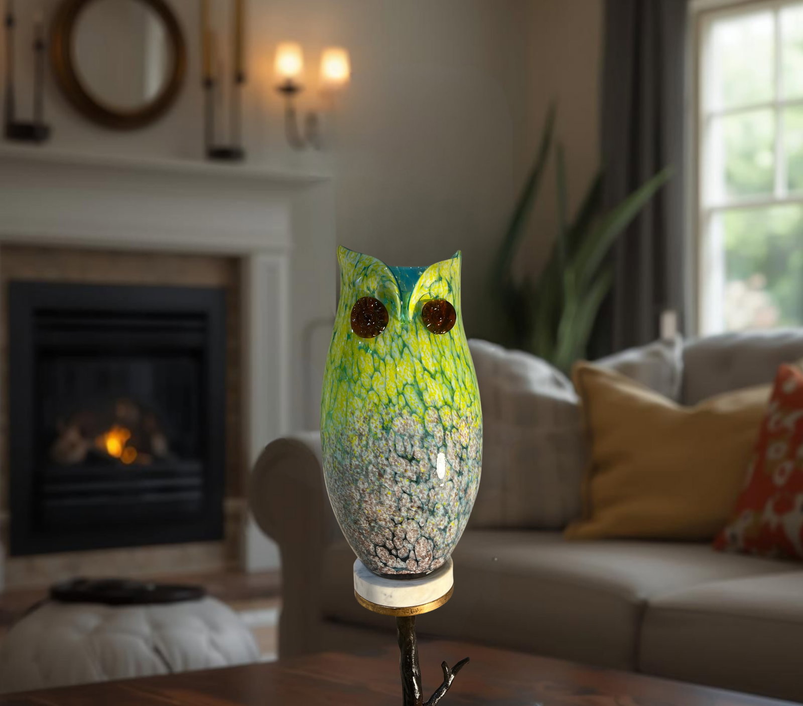 Murano Art Glass Owl Perched on a Tree Branch Torchiere Lamp - 14