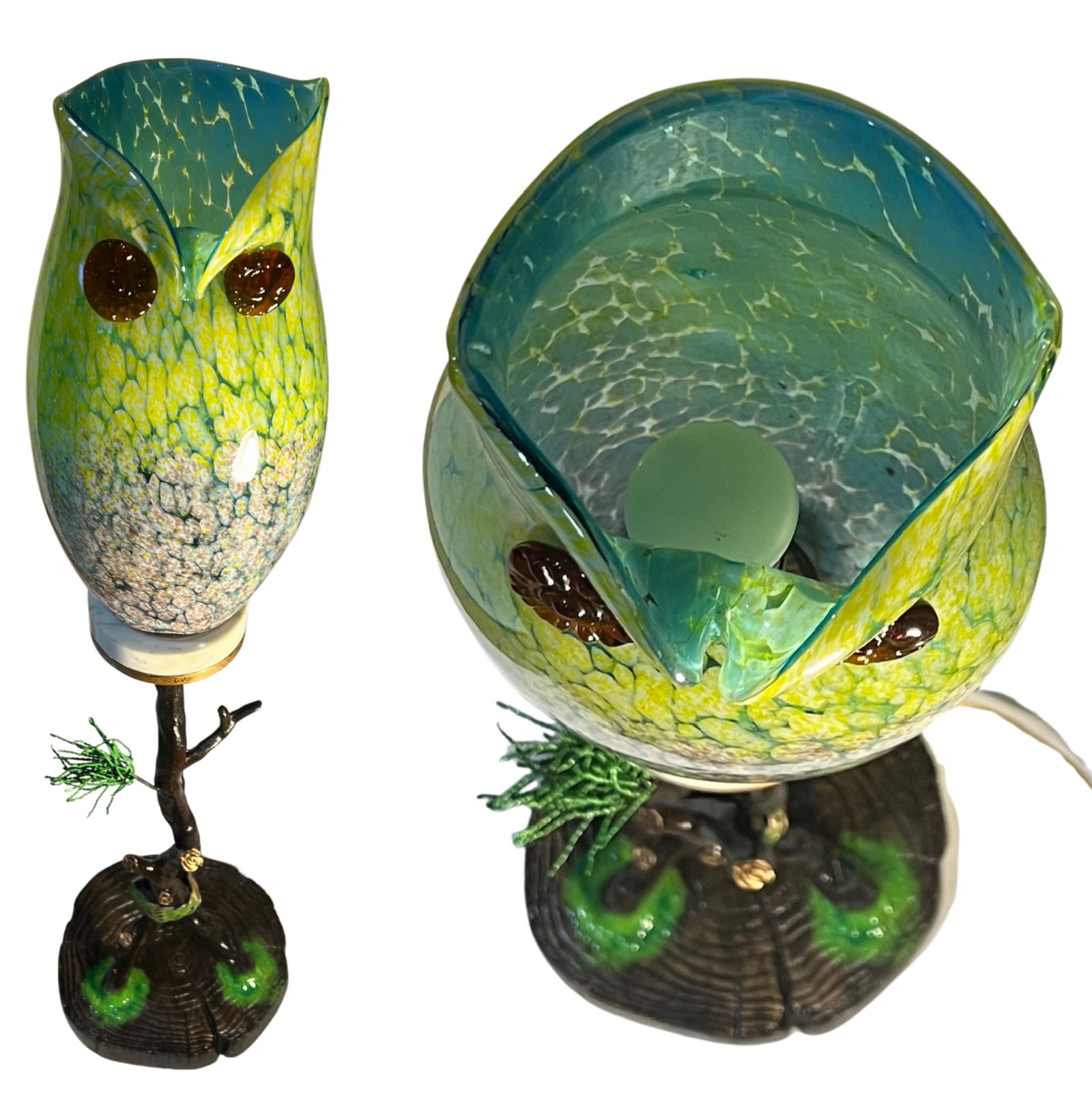 Murano Art Glass Owl Perched on a Tree Branch Torchiere Lamp - 17