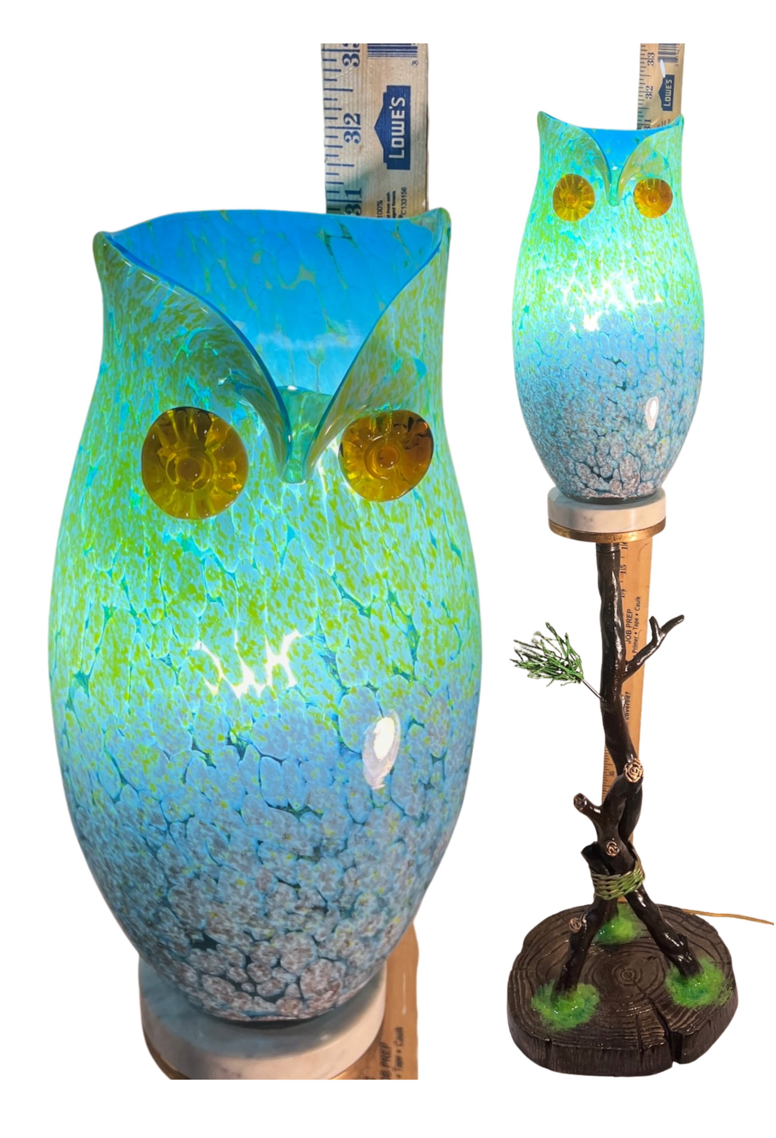 Murano Art Glass Owl Perched on a Tree Branch Torchiere Lamp - 18