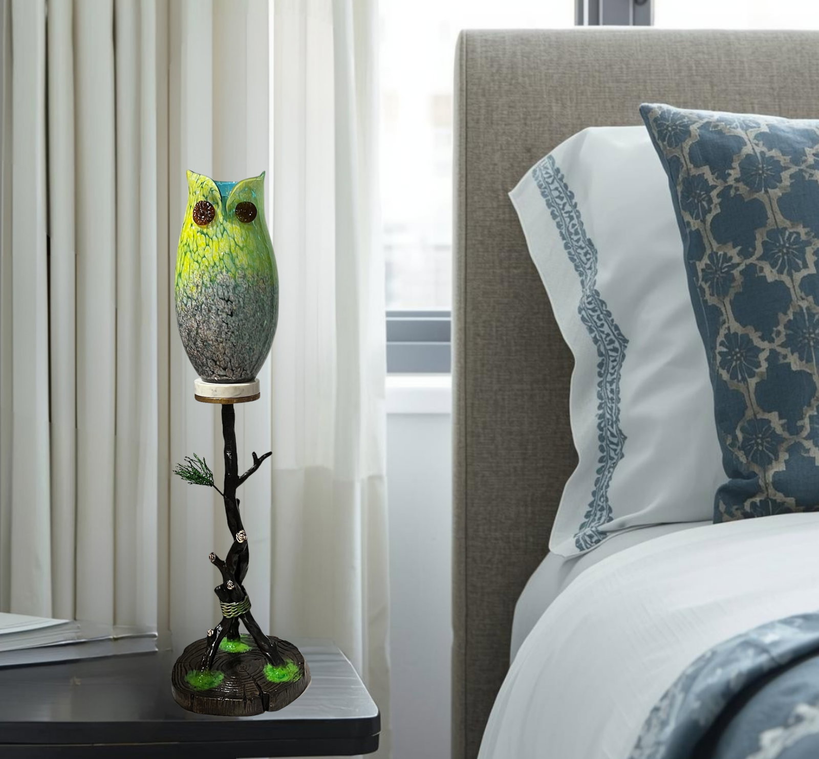 Murano Art Glass Owl Perched on a Tree Branch Torchiere Lamp - 7