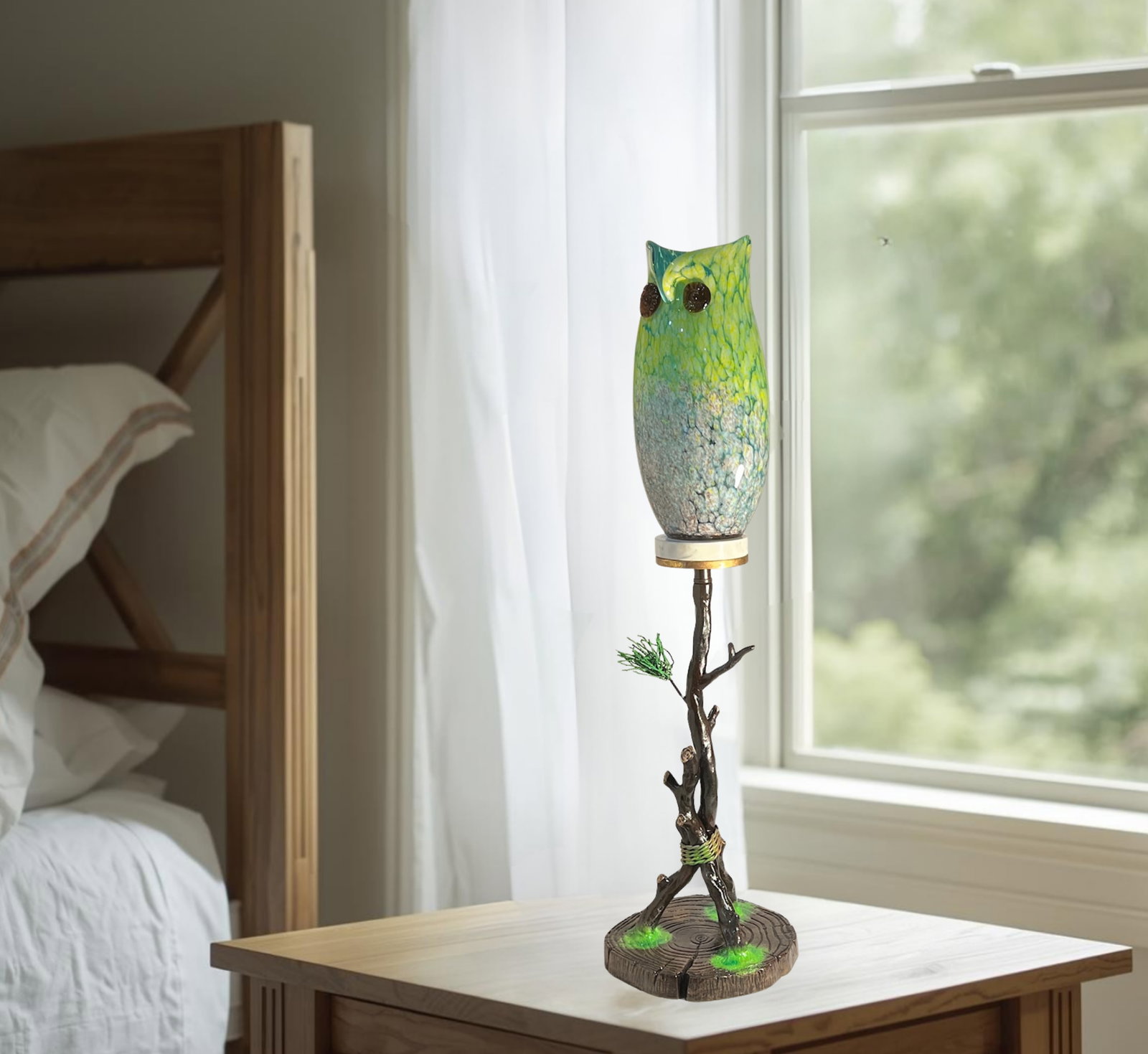 Murano Art Glass Owl Perched on a Tree Branch Torchiere Lamp - 9
