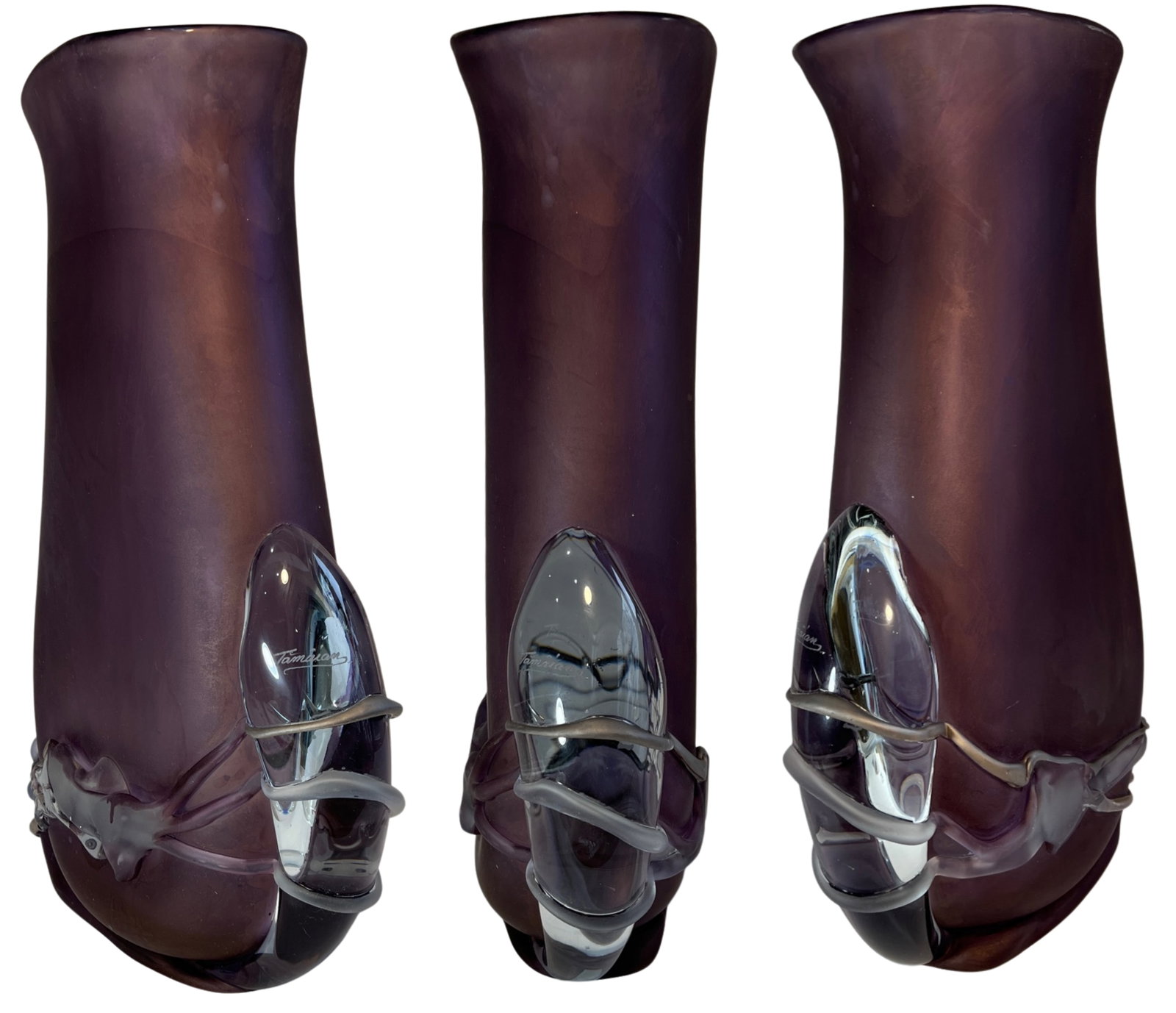 Art Glass Purple Vase Signed by Ion Tamaian - 14