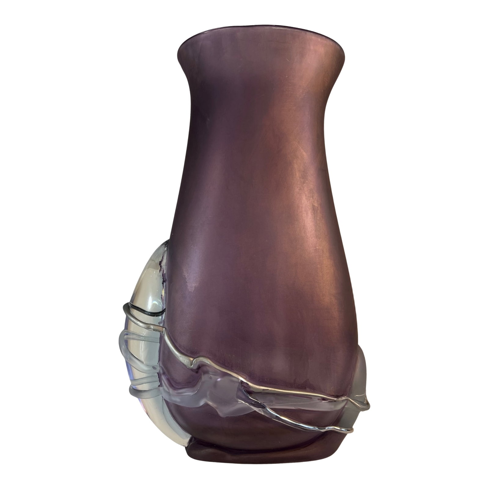 Art Glass Purple Vase Signed by Ion Tamaian: Ion Tamaian (born 1954) is a Romanian studio glass artist known for his sculptural, nature-inspired forms. Born in Borlesti and trained at the Academy of Fine Arts in Cluj-Napoca, his work blends