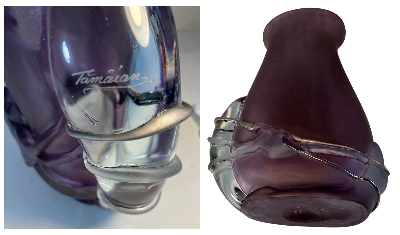 Art Glass Purple Vase Signed by Ion Tamaian - 4
