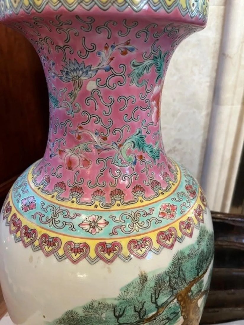 Stunning Matched Pair of 20-Inch Chinese Famille Rose Porcelain Vases - 5