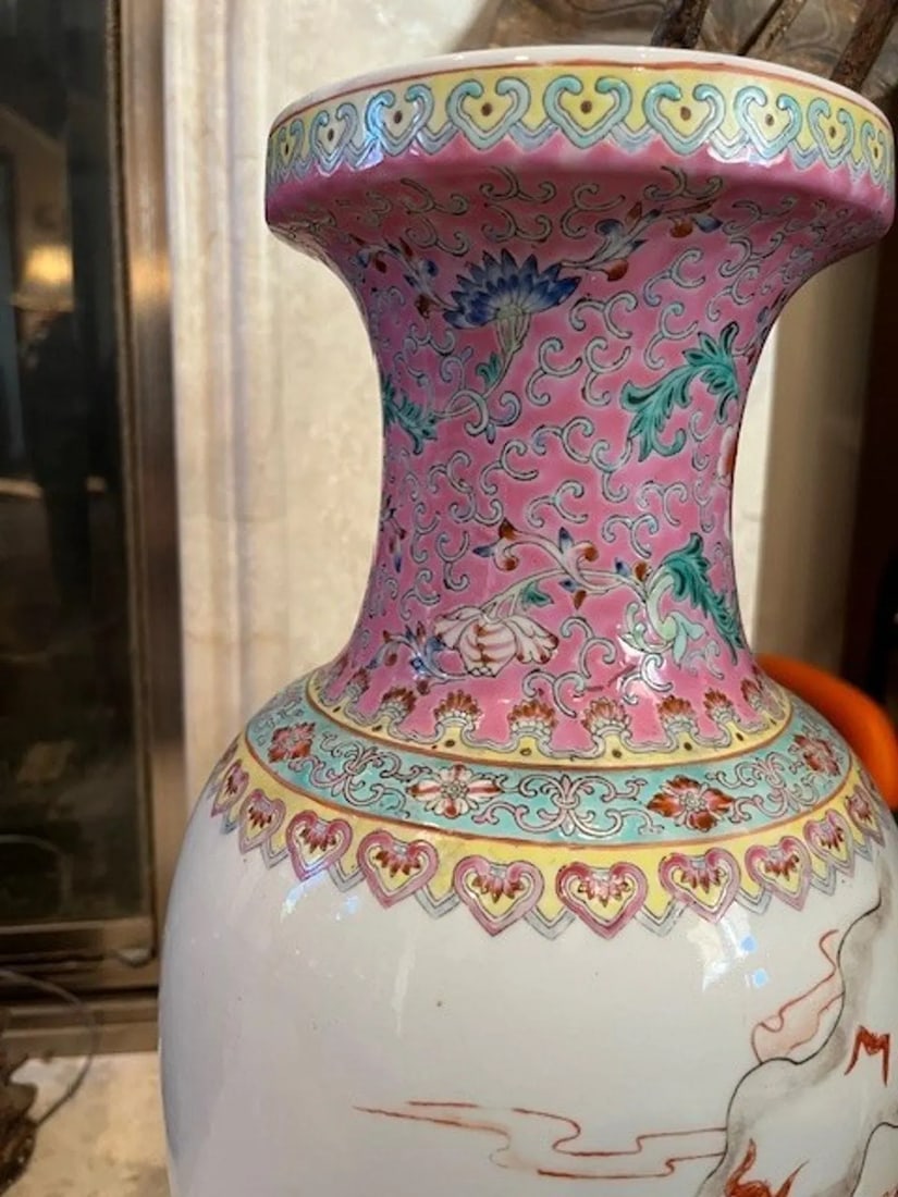 Stunning Matched Pair of 20-Inch Chinese Famille Rose Porcelain Vases - 7