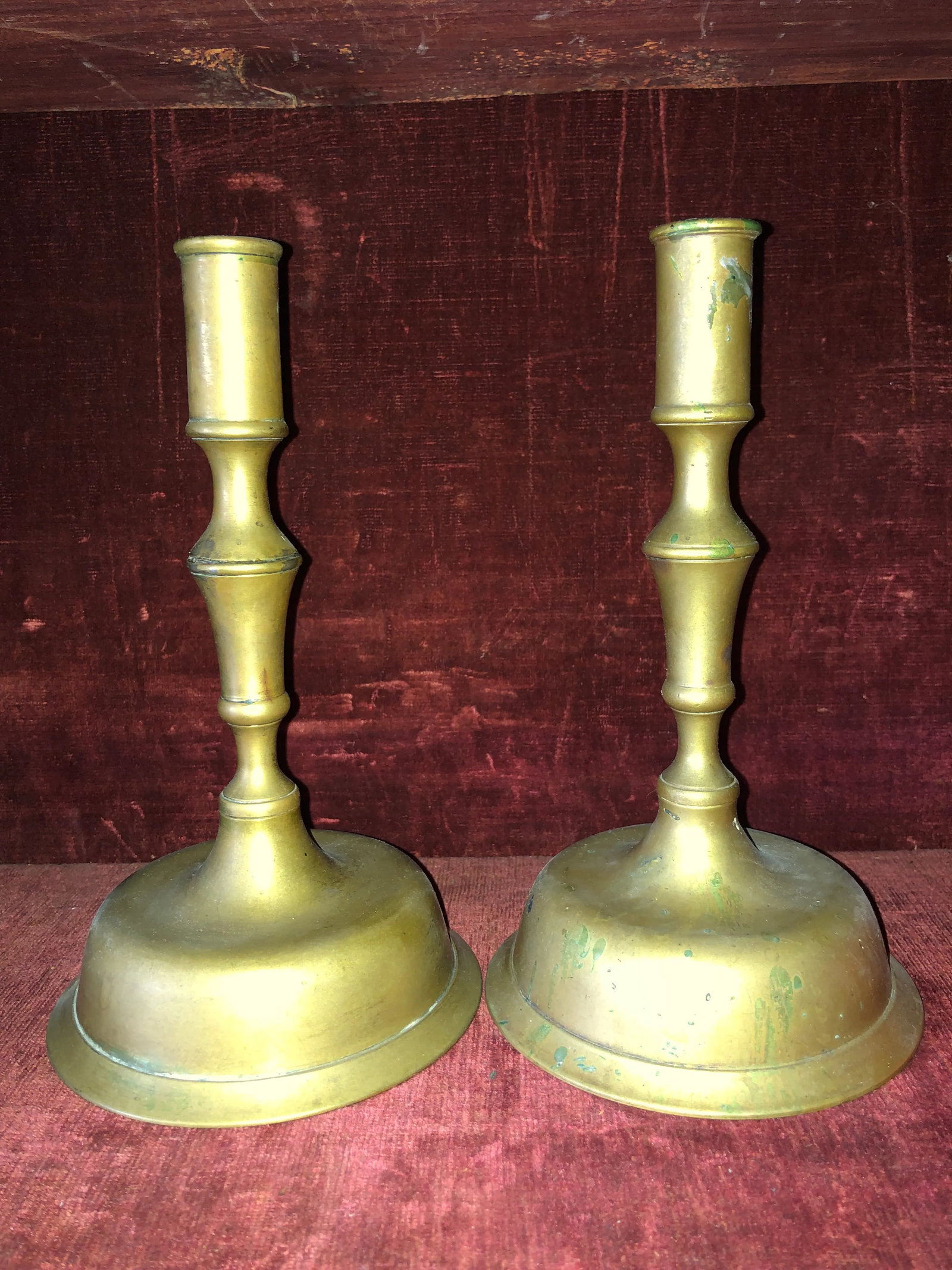 18th / 19th Century Bell Bottom Lg British Colonial Brass Candle Holders- a Pair - 2