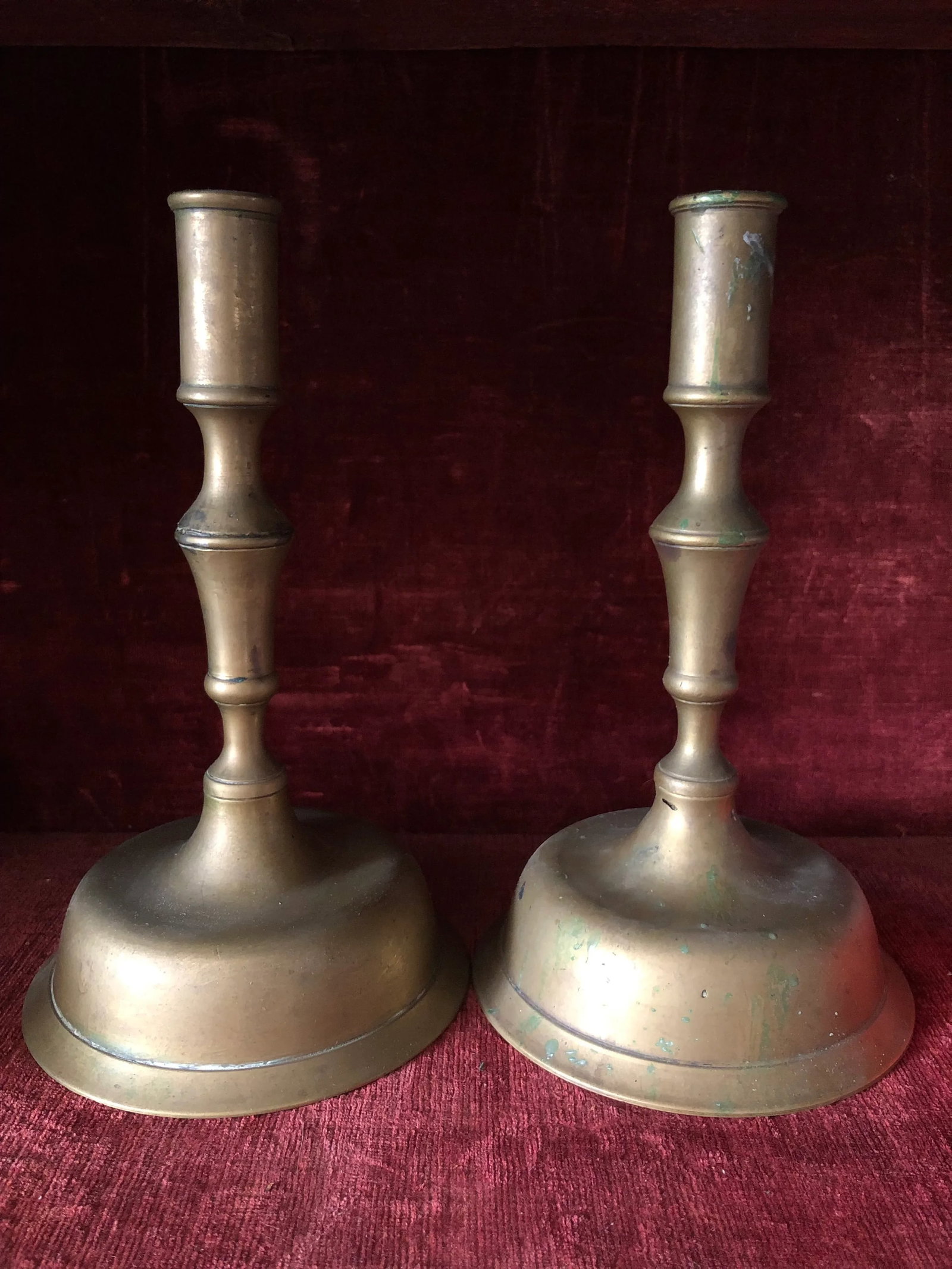 18th / 19th Century Bell Bottom Lg British Colonial Brass Candle Holders- a Pair - 9