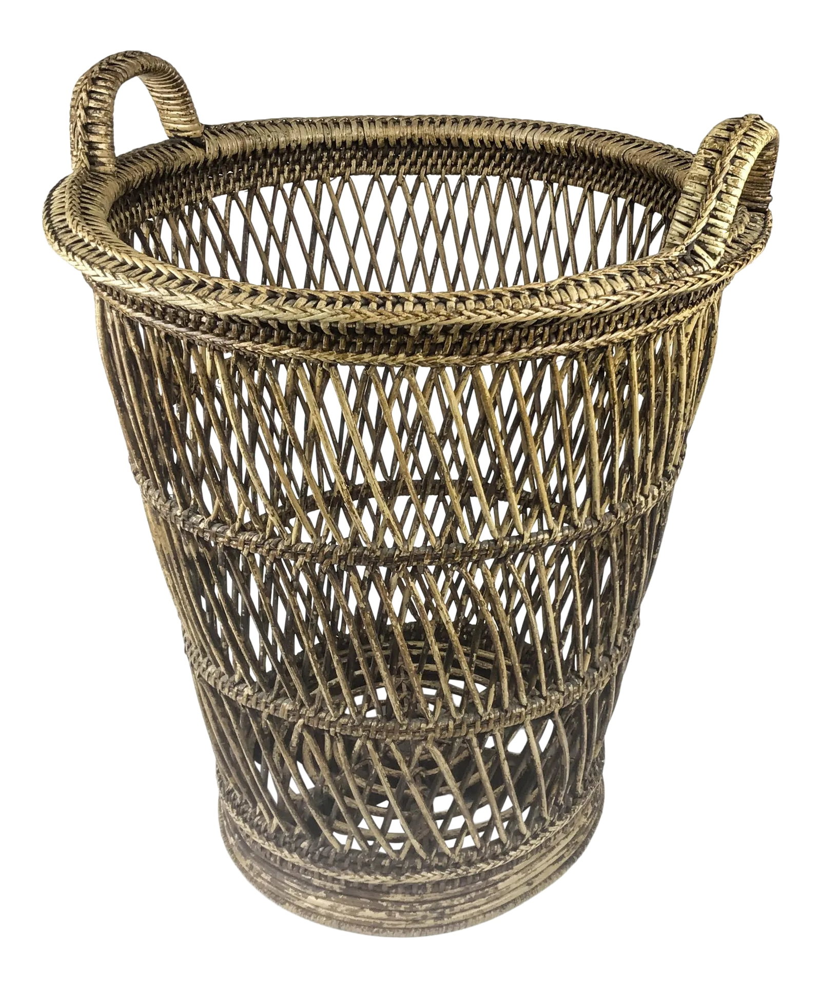 Tall Rustic Rattan Hamper Bin Basket (1 of 13)