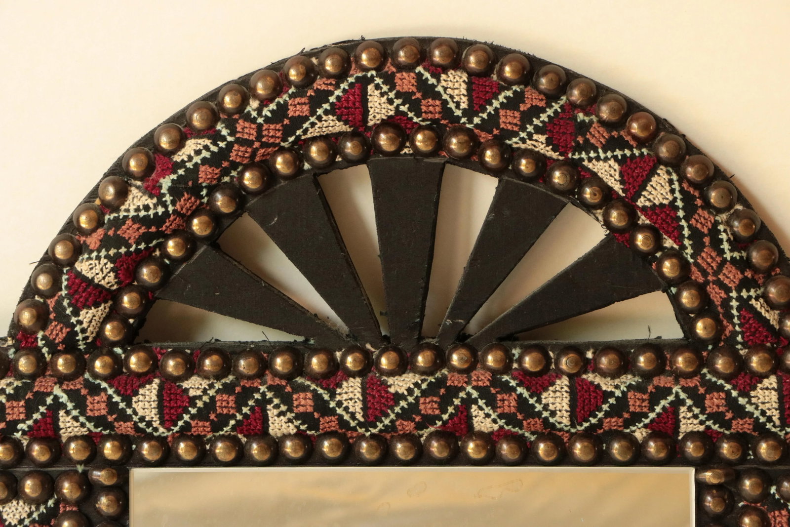 Tribal Cross Stitch Mirror With Nailhead Trim - 4