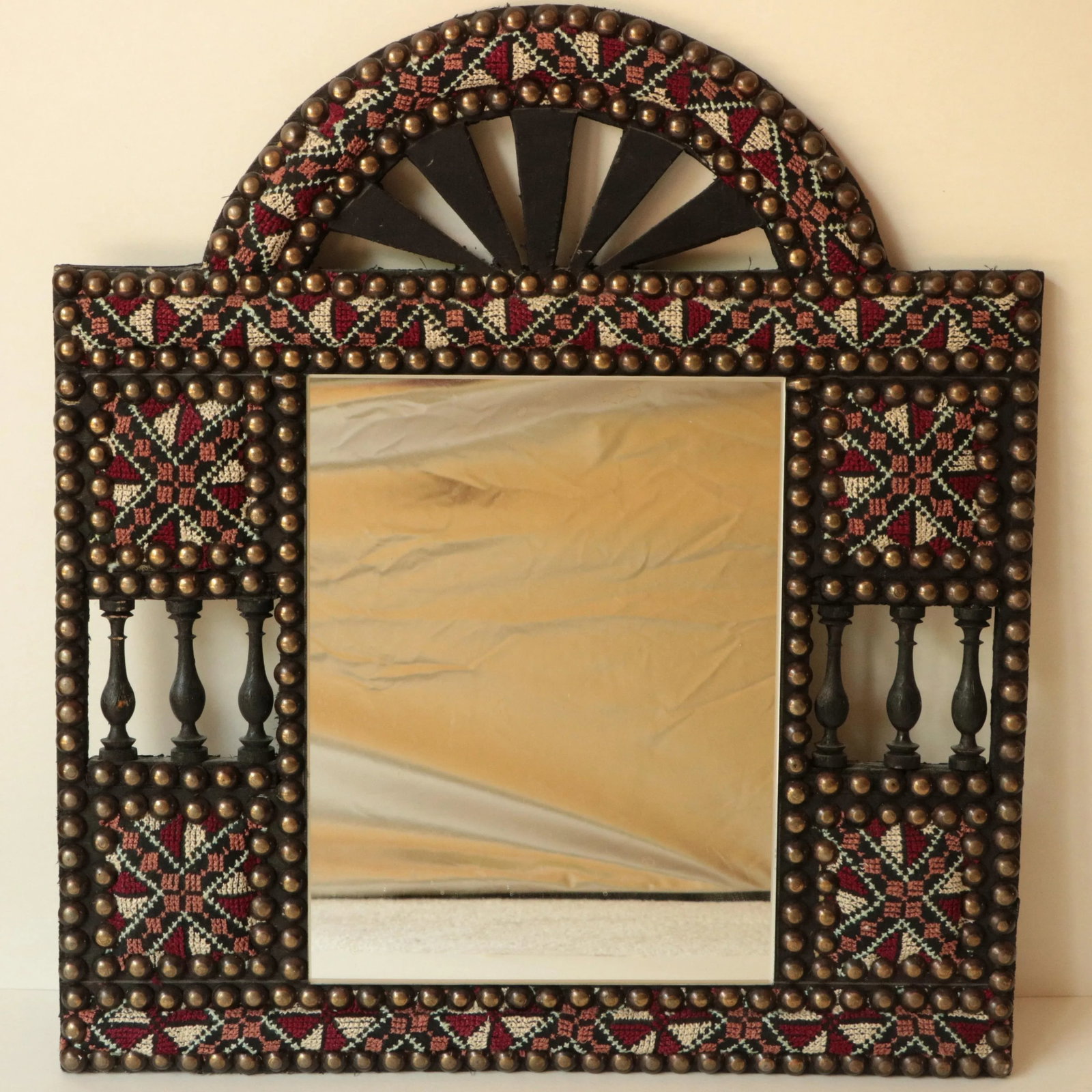 Tribal Cross Stitch Mirror With Nailhead Trim - 6