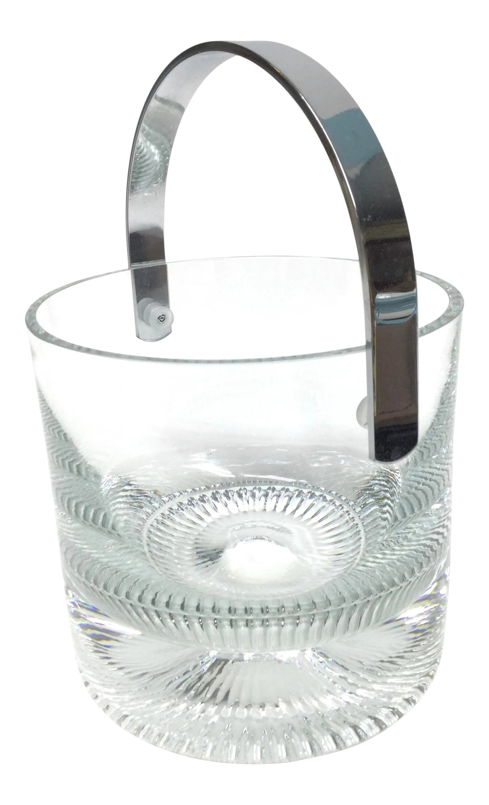 Heavy Crystal Ice Bucket or Wine Cooler: Almost 4 pounds with no damages or scratches. A beautiful stainless steel handle is shiny as new. I can't find any signature on this piece but it's clearly a very high end crystal bucket. Height is of