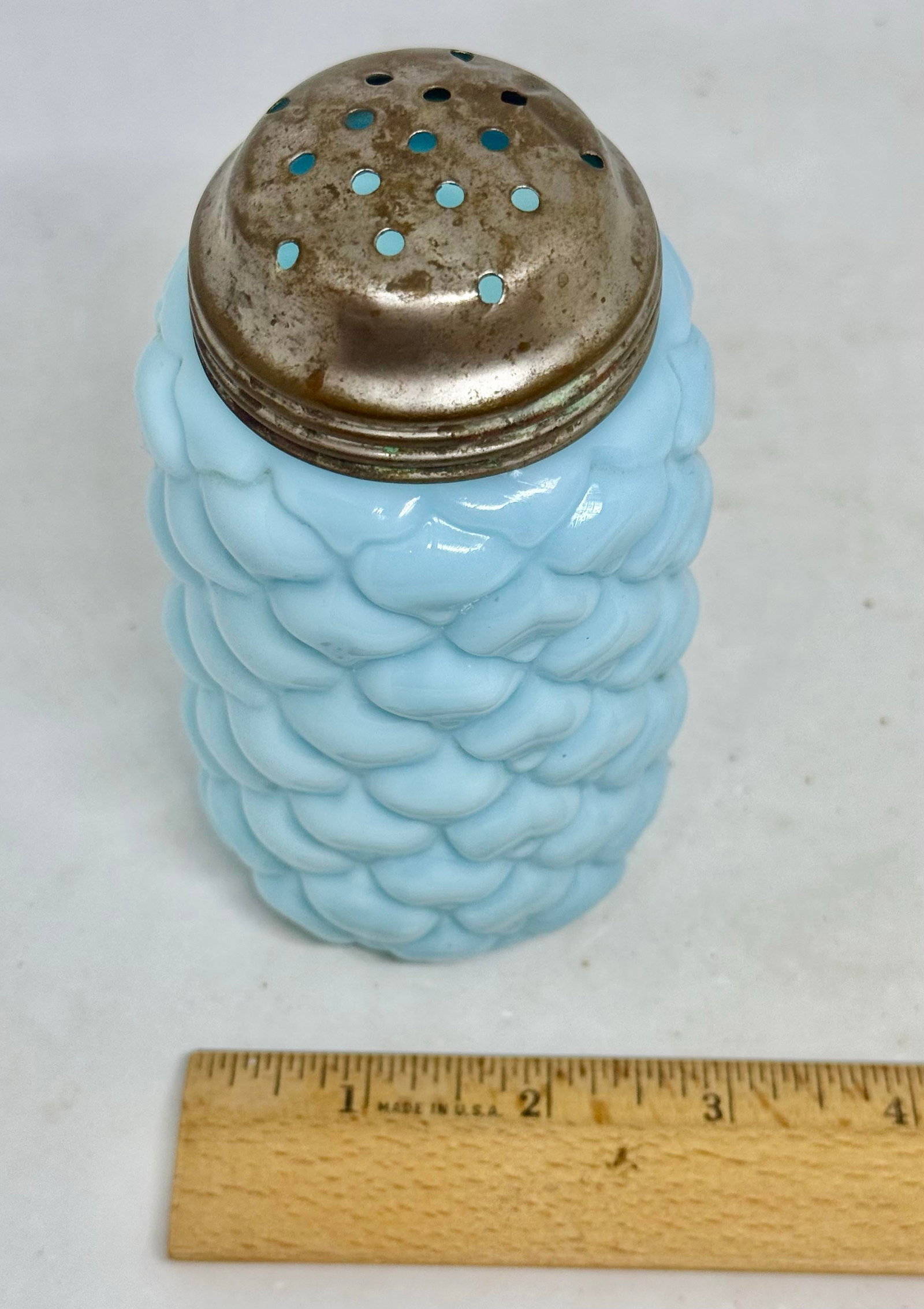 Attributed to Consolidated Glass Eapg Light Blue Opaline Cone/Pineapple Sugar Shaker C1890 Usa - 11