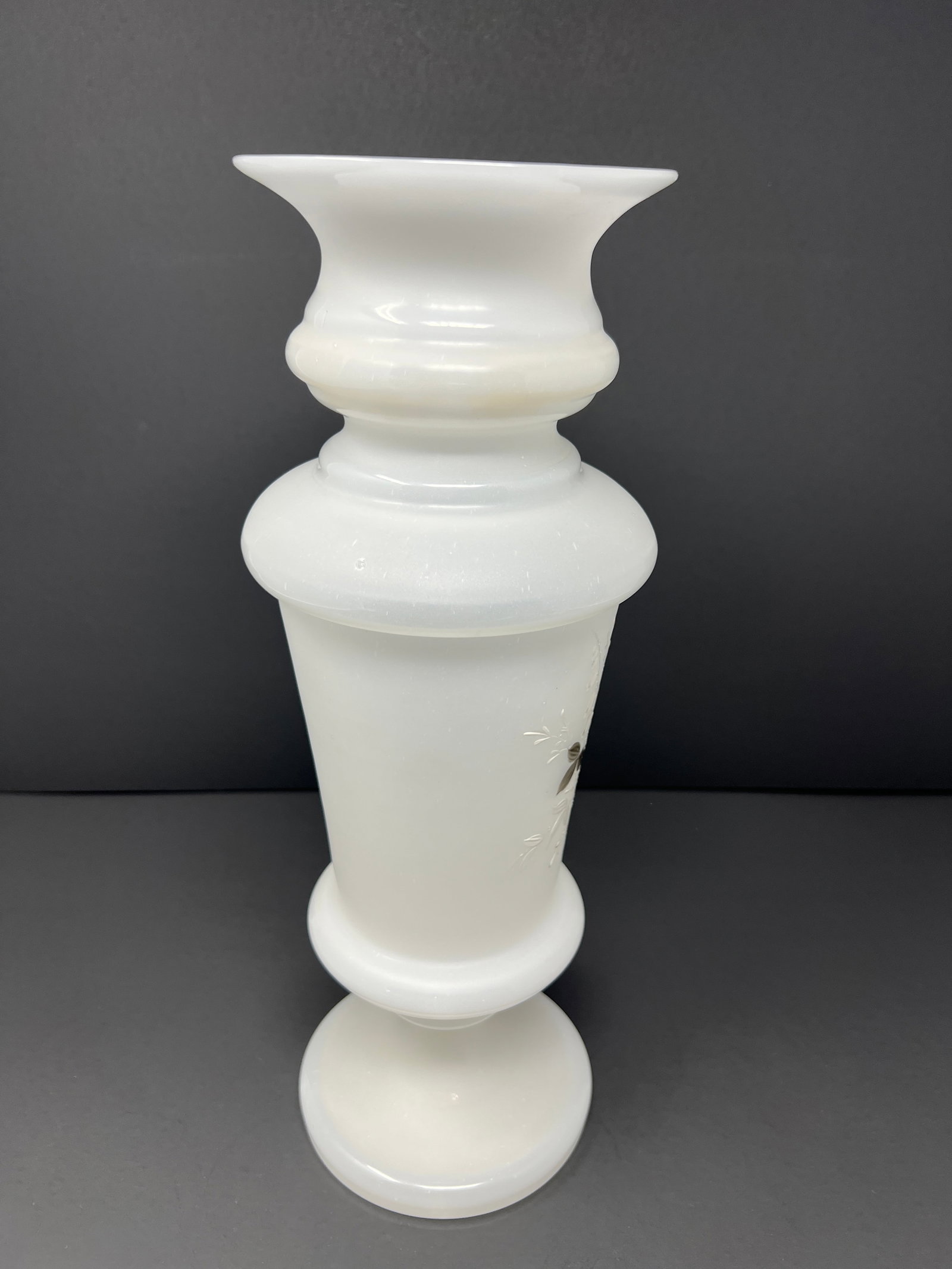 Antique Opaline Milk Glass Vase With Hand Painted Butterflies Circa 1890 - 5