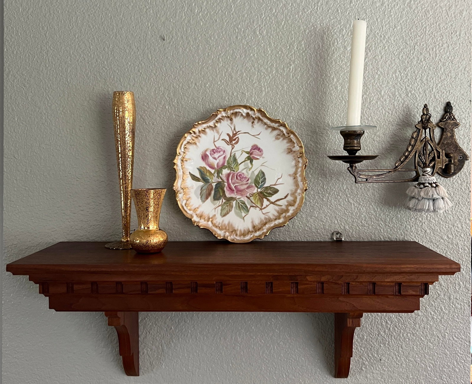 Antique French Limoges Hand Painted Rose Cabinet Plate, Gilt Scalloped Edge, c.1900 - 2