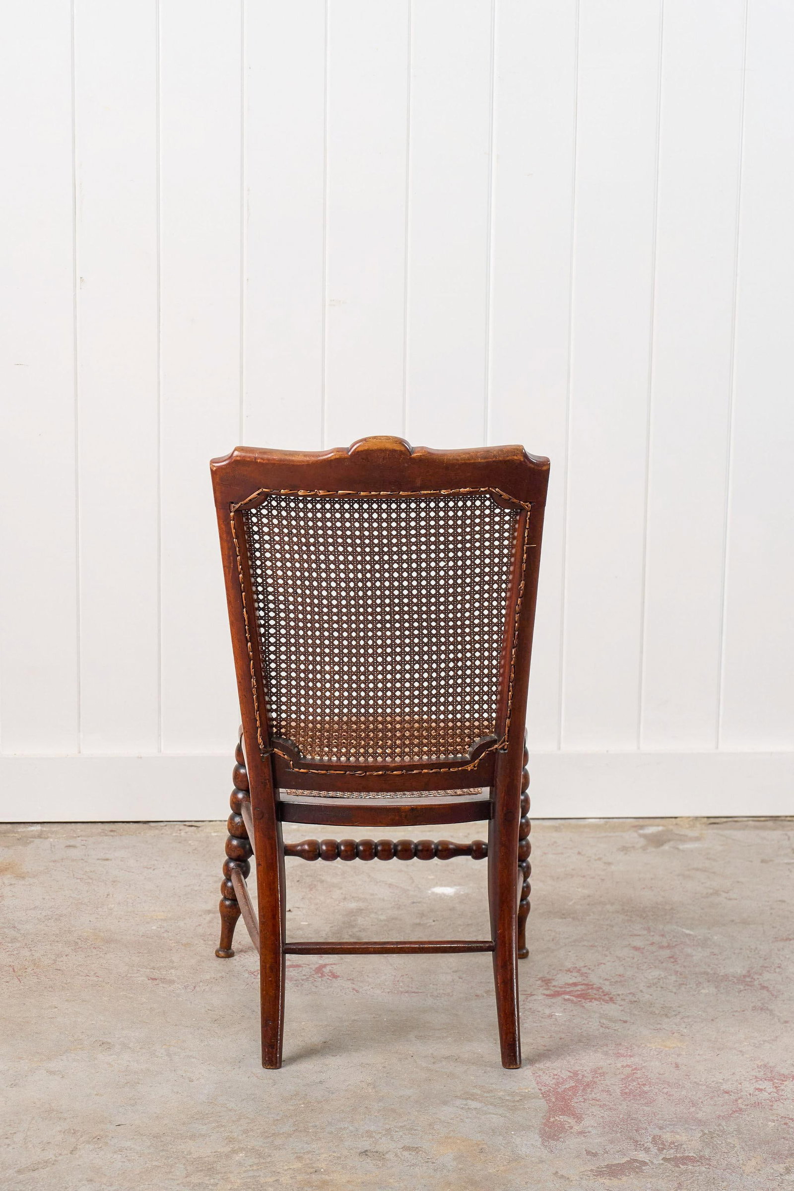 Antique Petite Walnut Accent/ Nursing Chair With Hand-Tied Cane Seat + Back With Bobbin Legs - 4