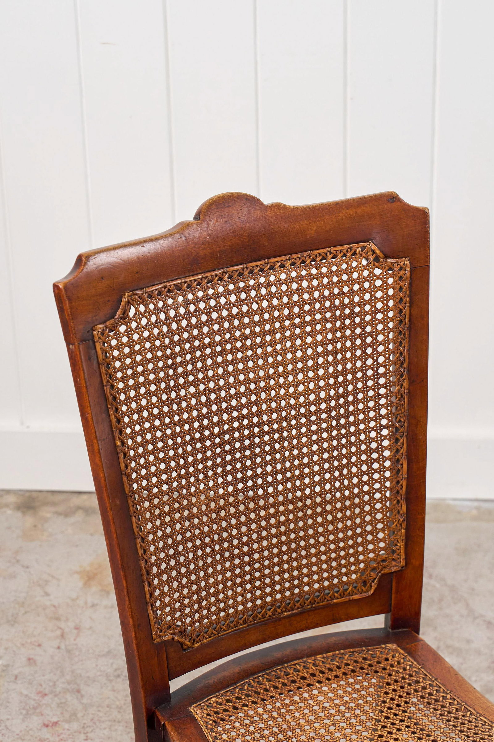Antique Petite Walnut Accent/ Nursing Chair With Hand-Tied Cane Seat + Back With Bobbin Legs - 5