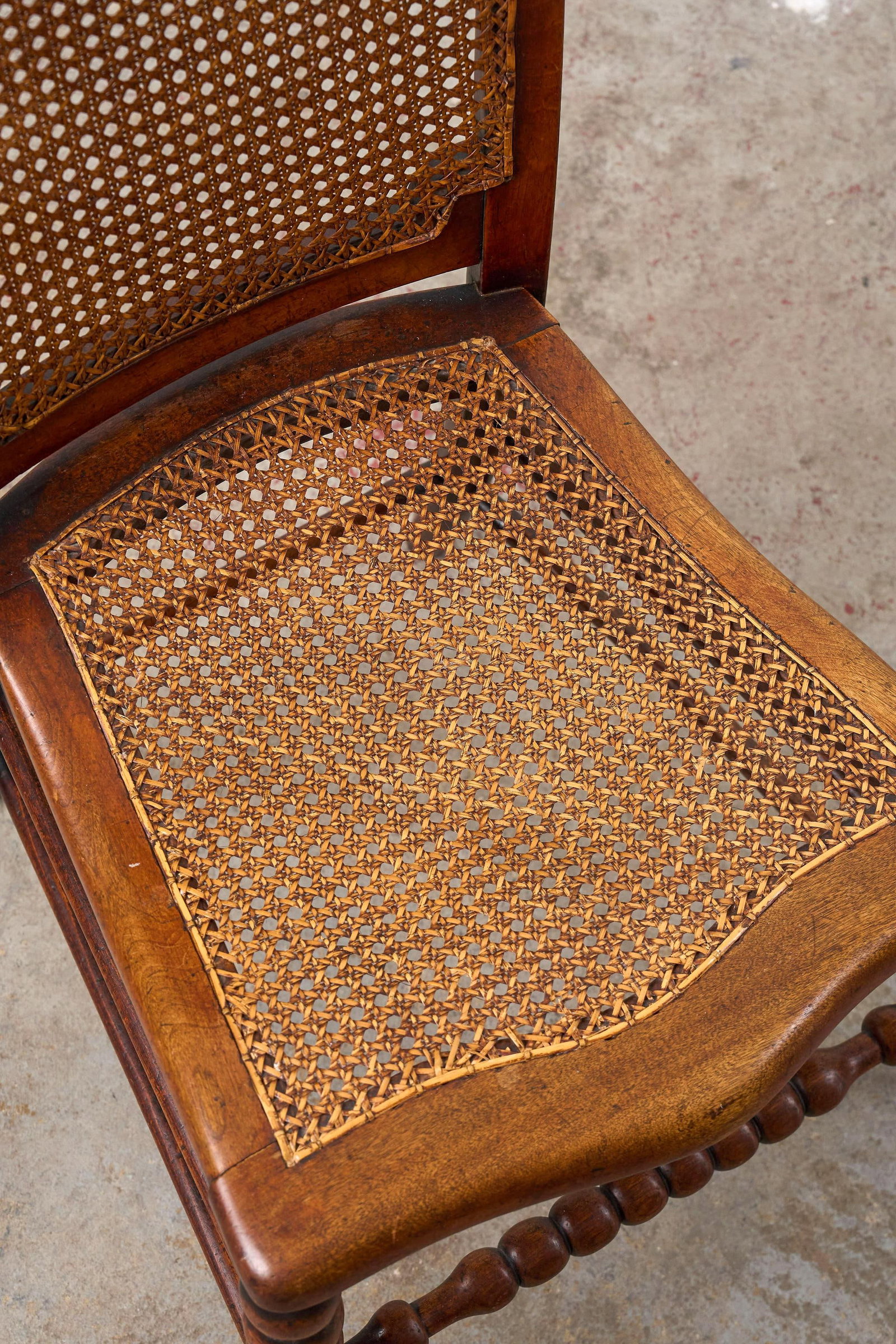 Antique Petite Walnut Accent/ Nursing Chair With Hand-Tied Cane Seat + Back With Bobbin Legs - 8