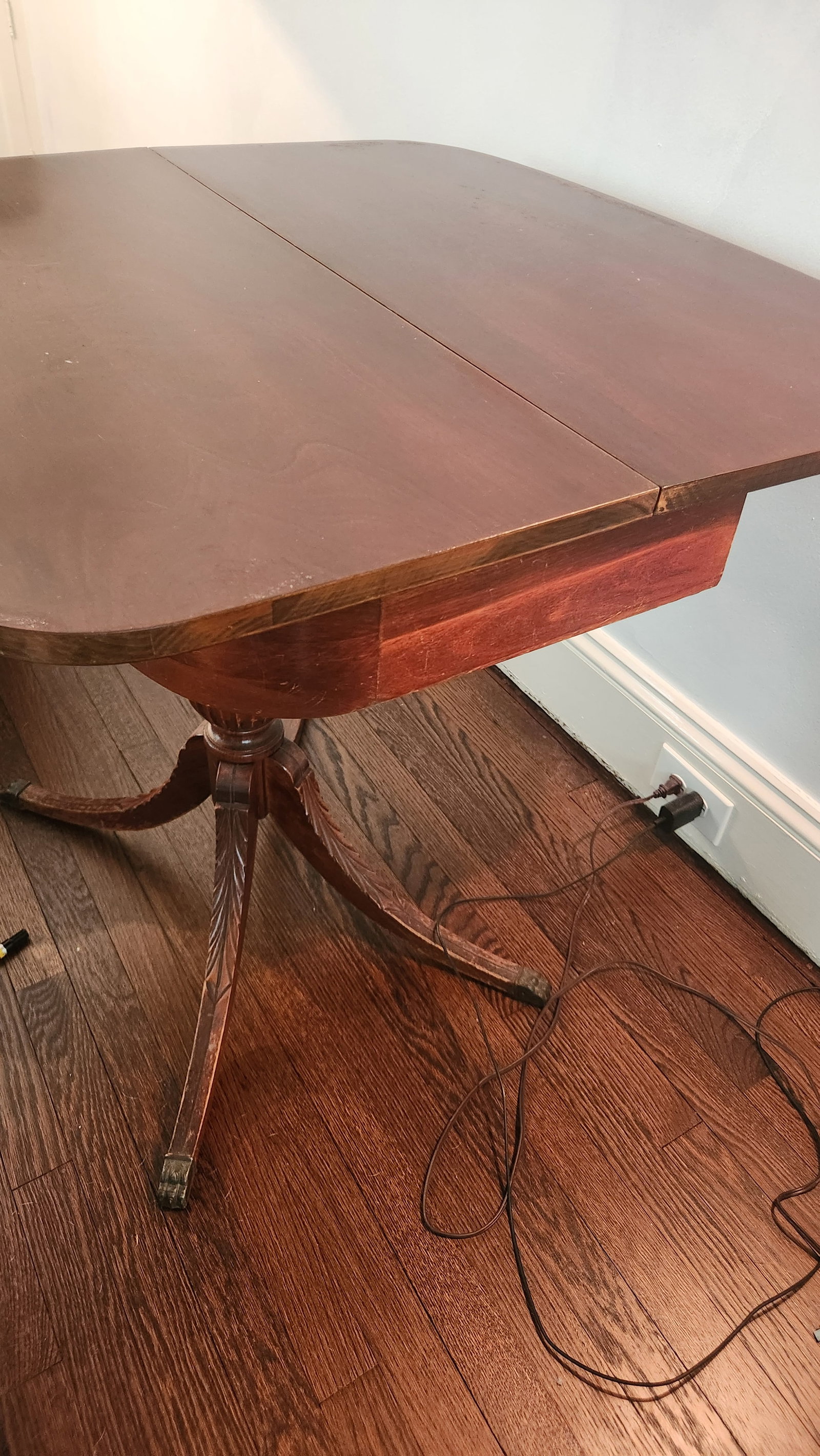 Antique Mahogany Entrance Table Convertible Game Table With Drawer & Carved Pedestal Base - 10