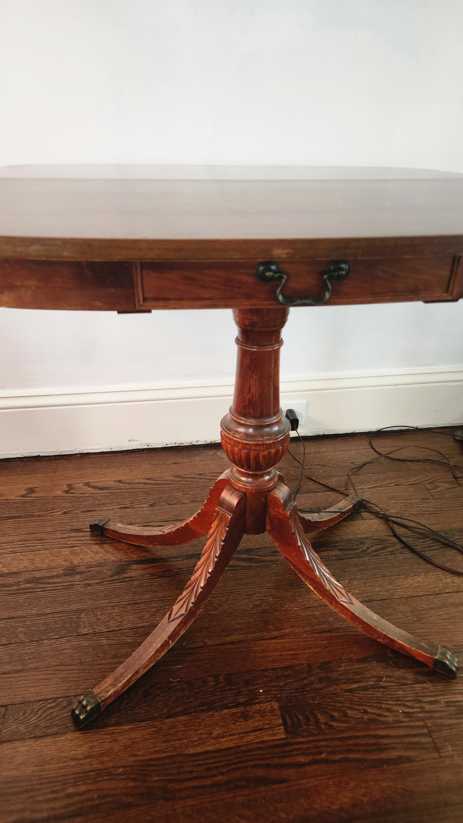 Antique Mahogany Entrance Table Convertible Game Table With Drawer & Carved Pedestal Base - 13