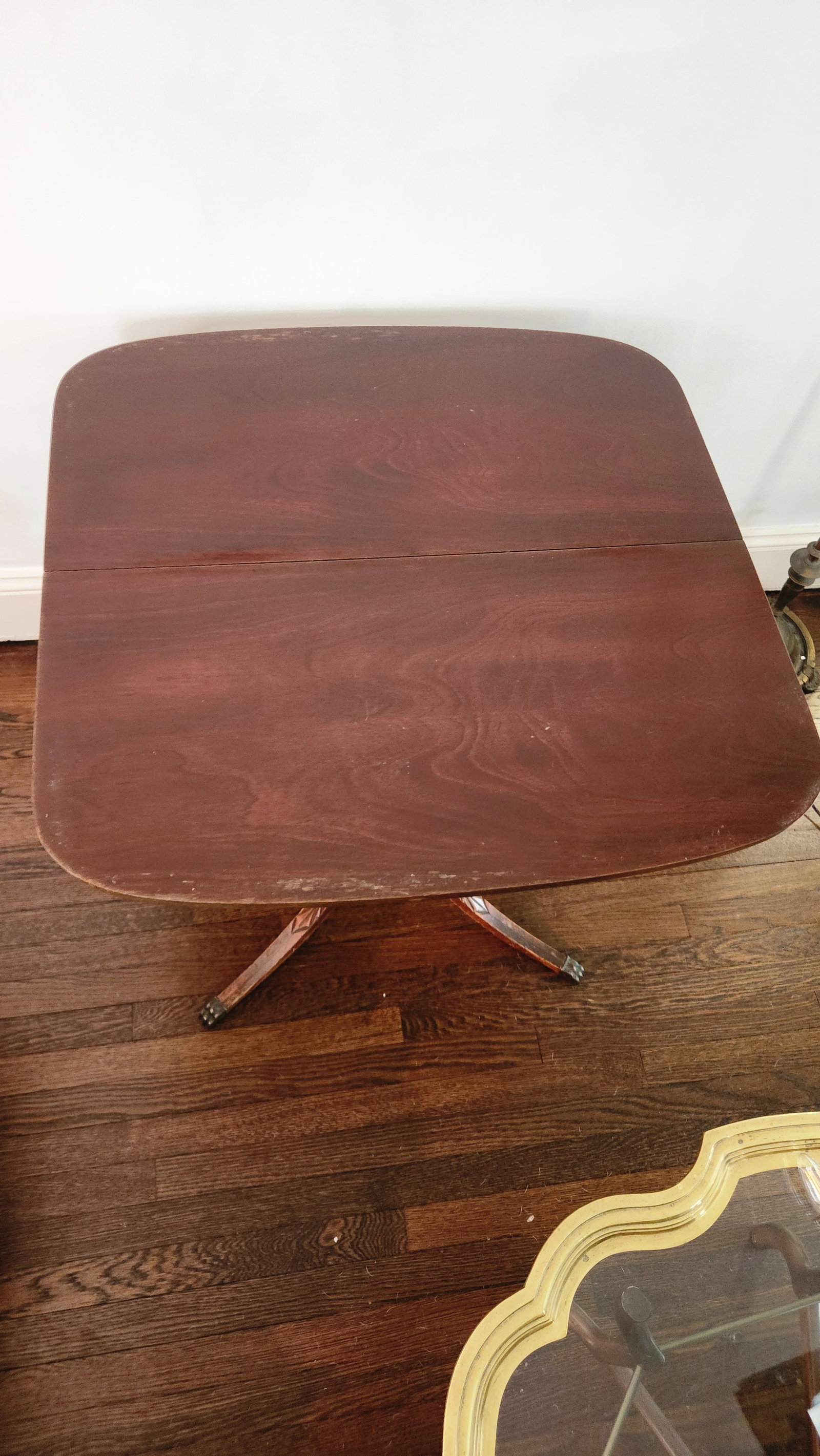 Antique Mahogany Entrance Table Convertible Game Table With Drawer & Carved Pedestal Base - 14