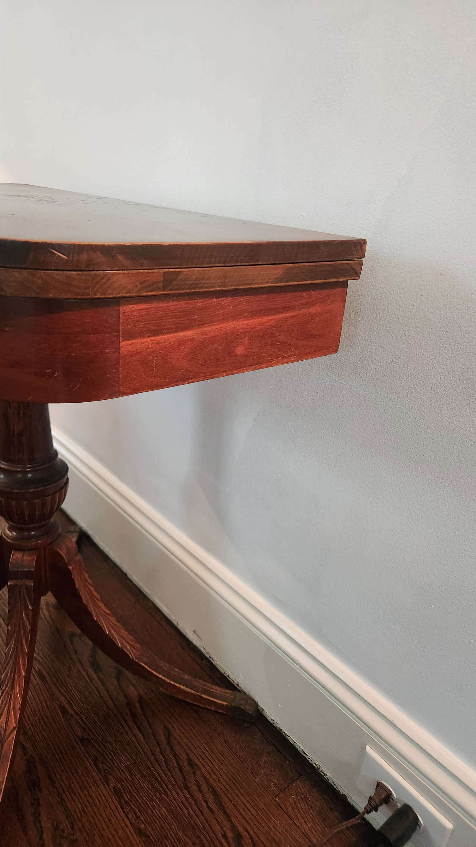 Antique Mahogany Entrance Table Convertible Game Table With Drawer & Carved Pedestal Base - 6