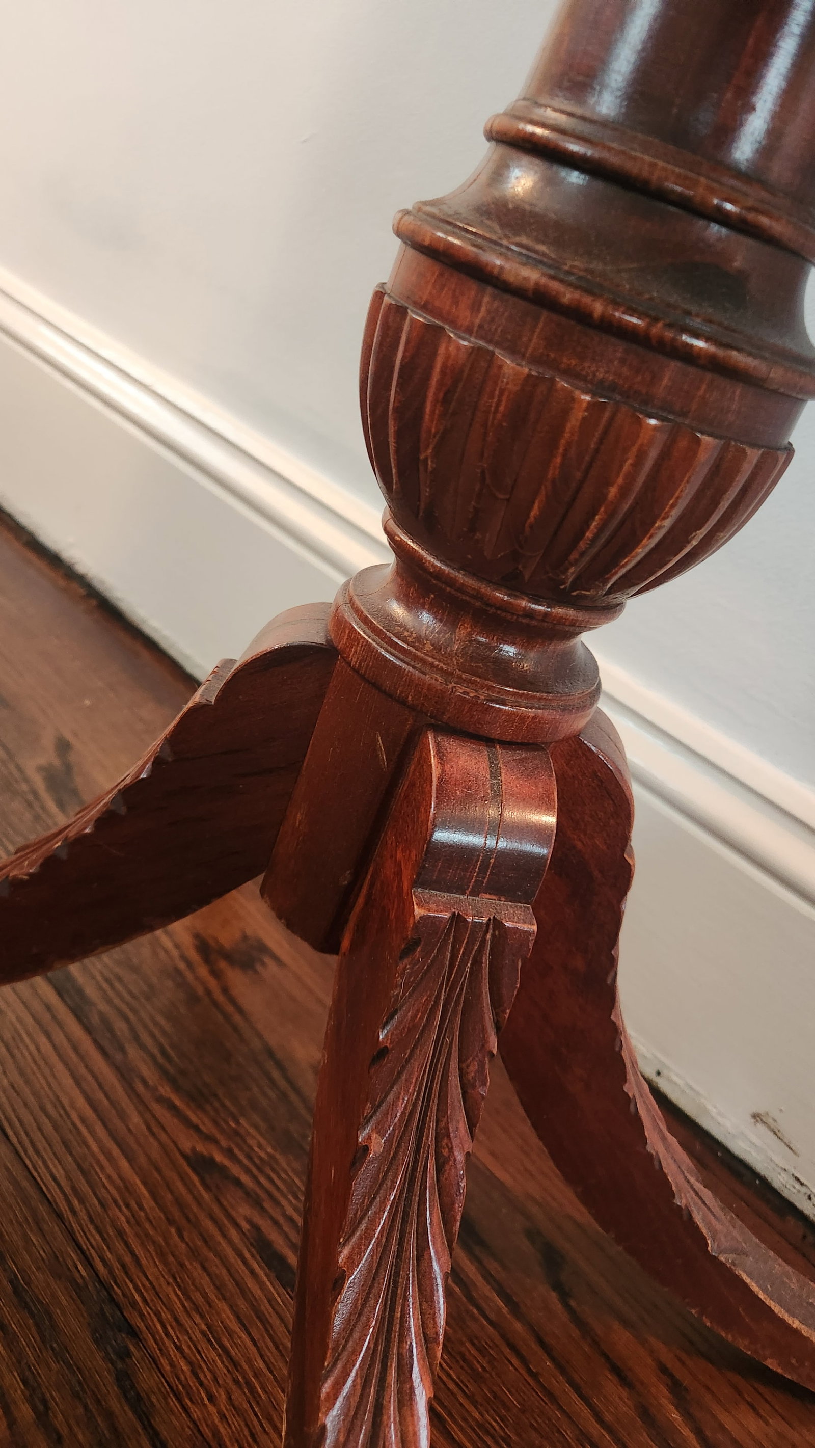 Antique Mahogany Entrance Table Convertible Game Table With Drawer & Carved Pedestal Base - 8