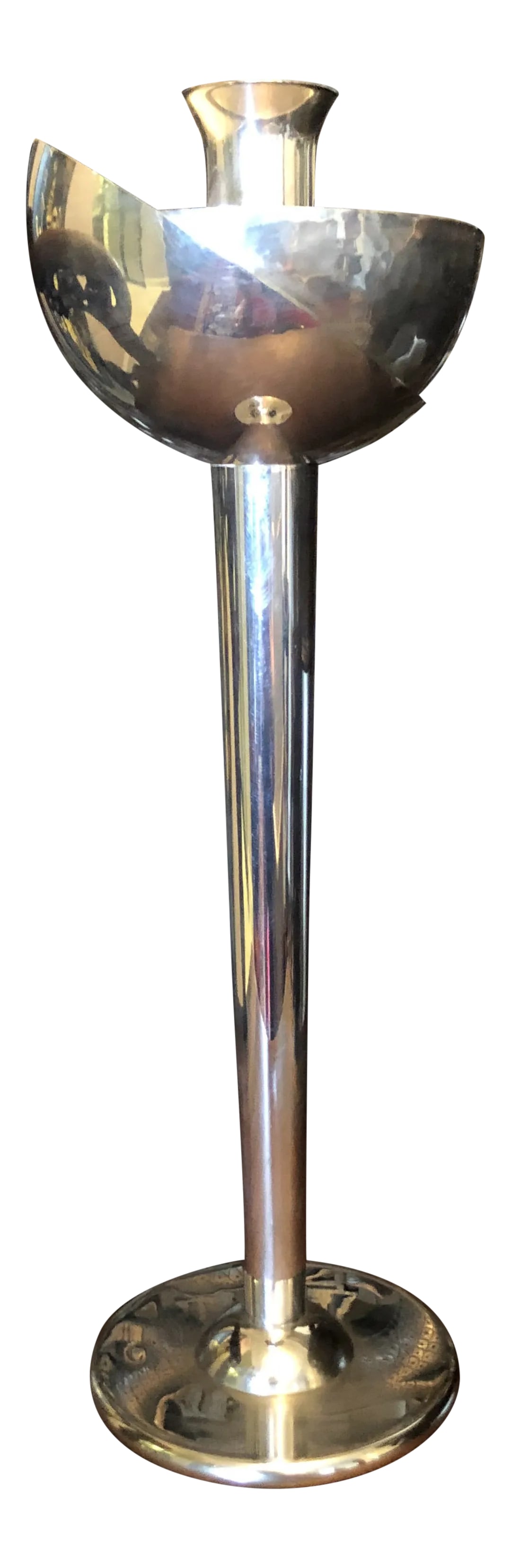 C. 1985 Swid Powell & David Palterer Silverplate Candlestick: Silverplated candlestick, beautiful modern design by famous artists! Condition: Alterations: Original Condition Unaltered Imperfections: Some Imperfections Condition Notes: Very minor scratches