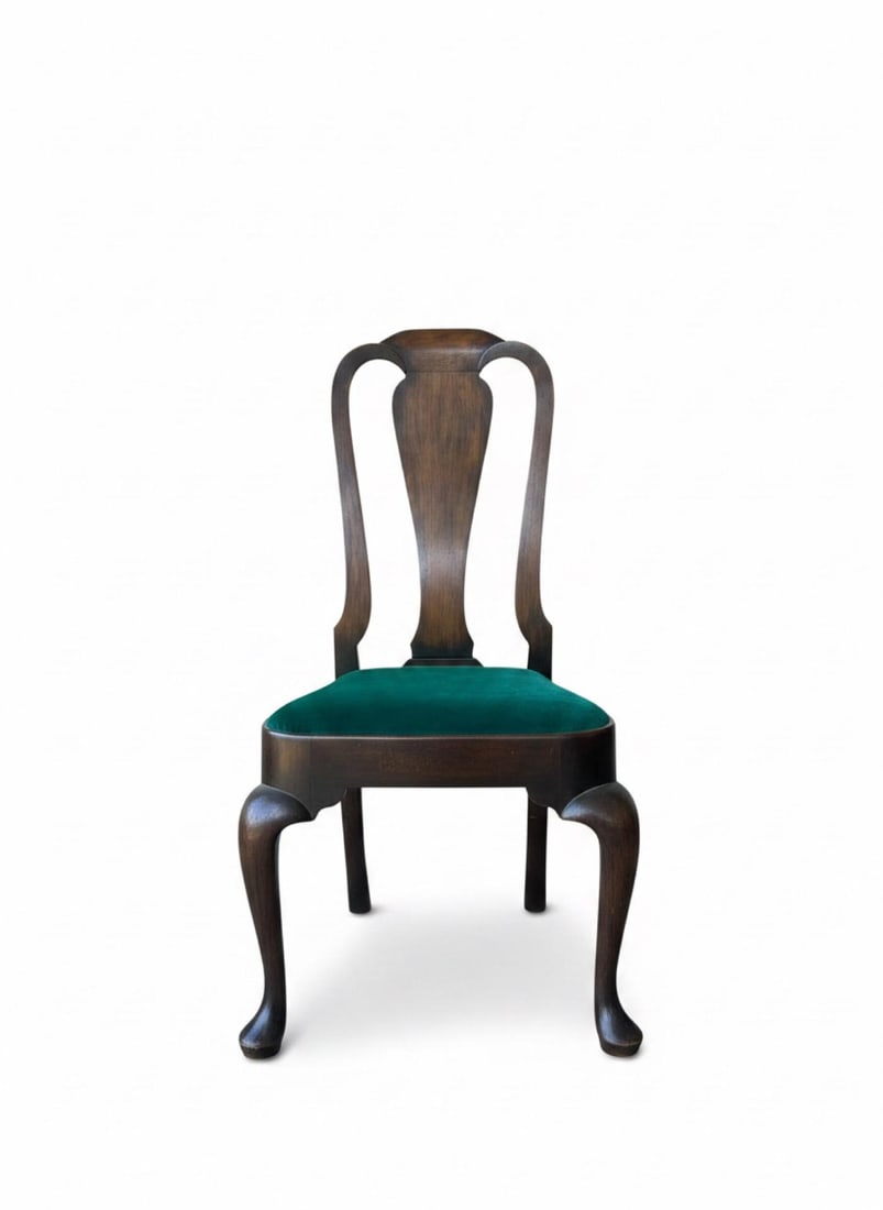 Vintage Queen Anne Dining Chairs - Emerald Velvet - Set of 6 - 2